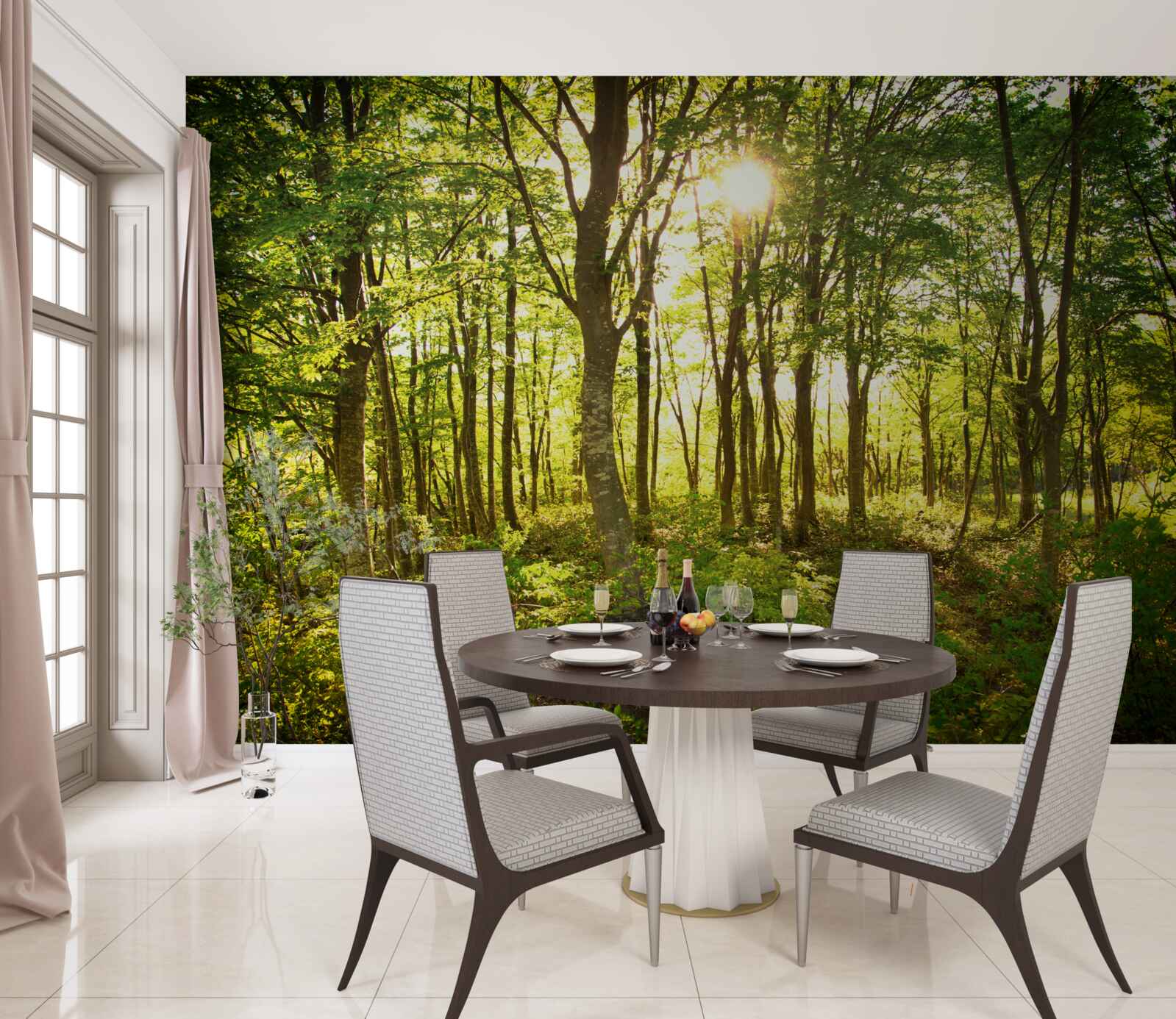 Fototapeta promienie słońca oświetlają osikowy gaj