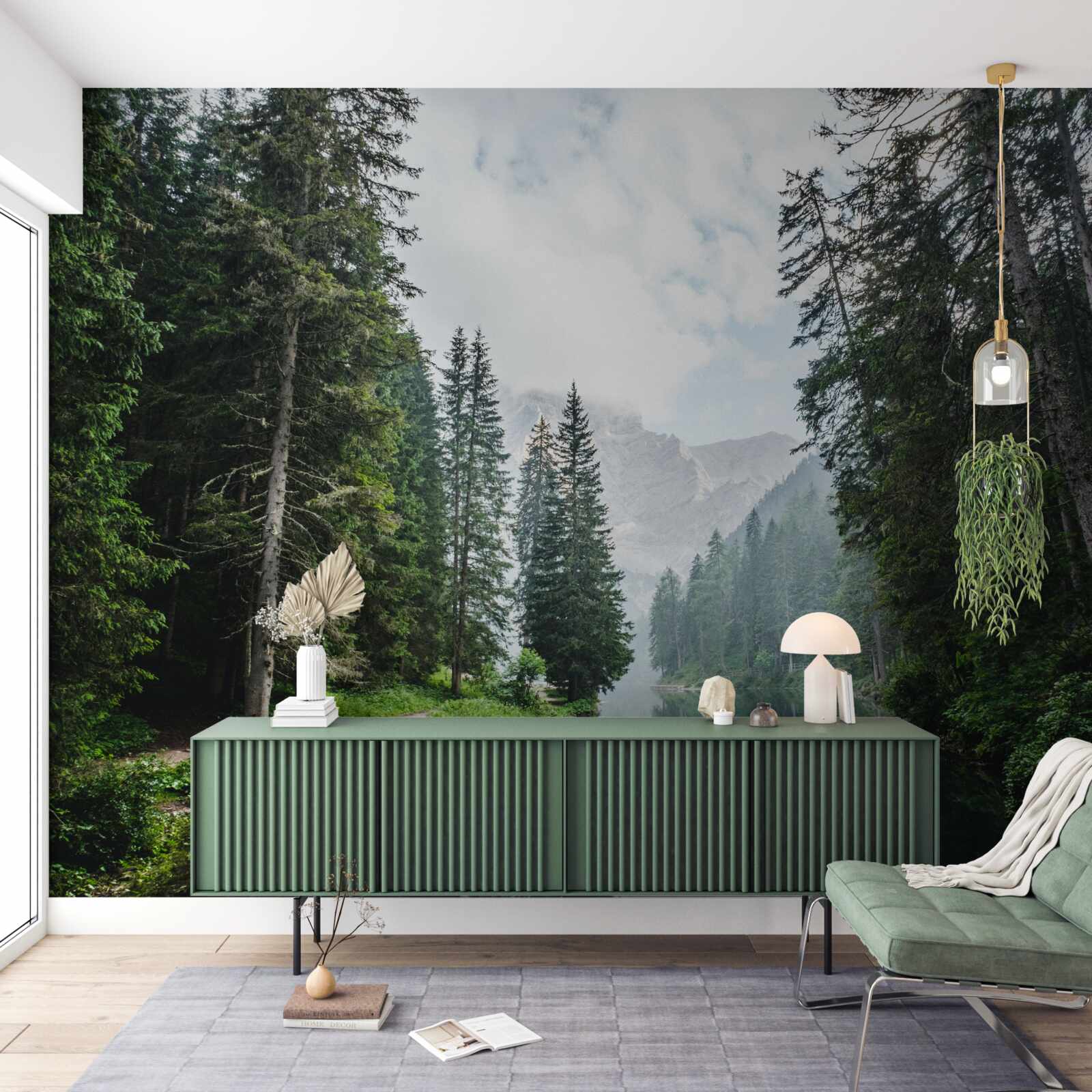 Fototapeta spokojny staw w sosnowym gaju