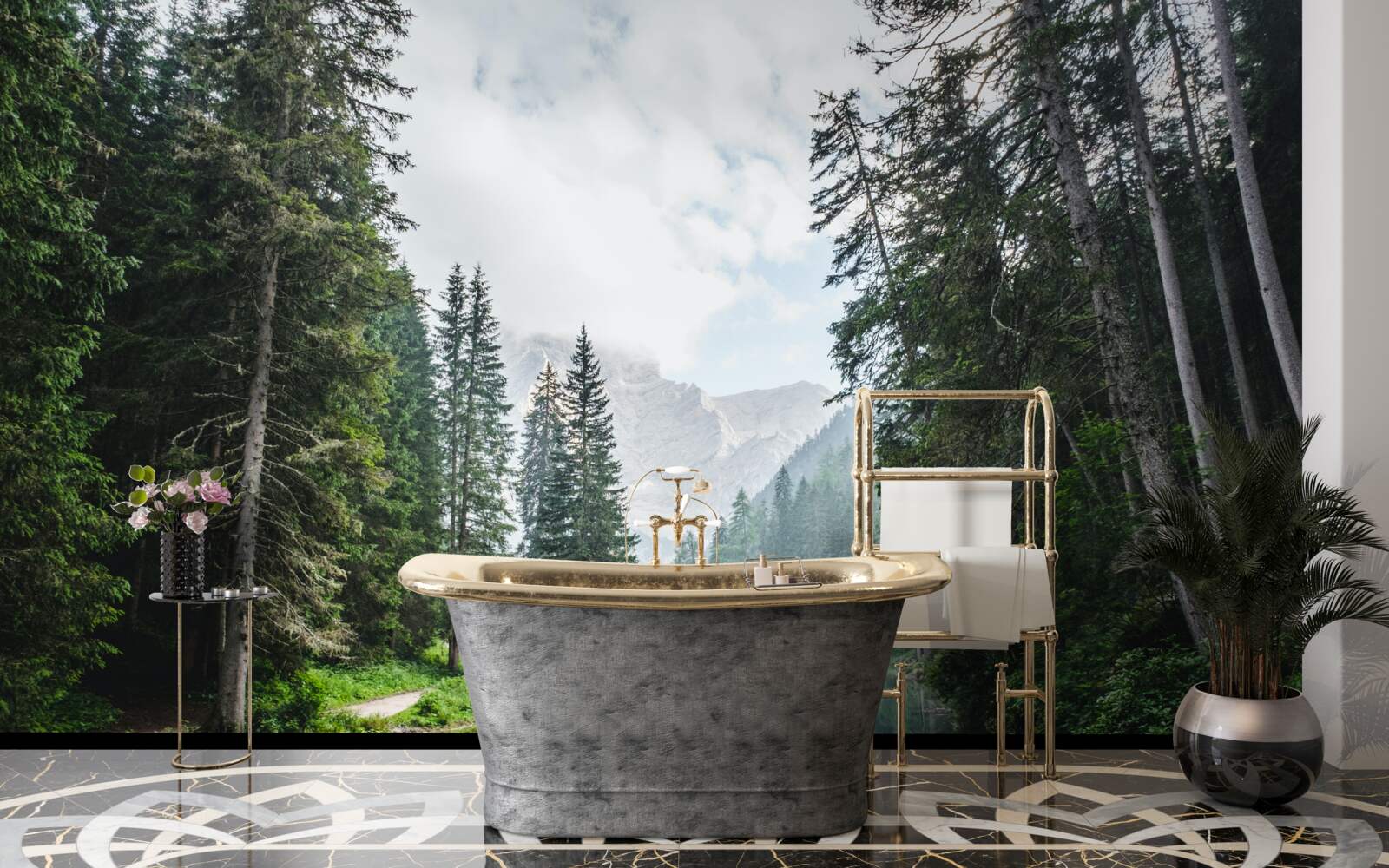 Fototapeta spokojny staw w sosnowym gaju