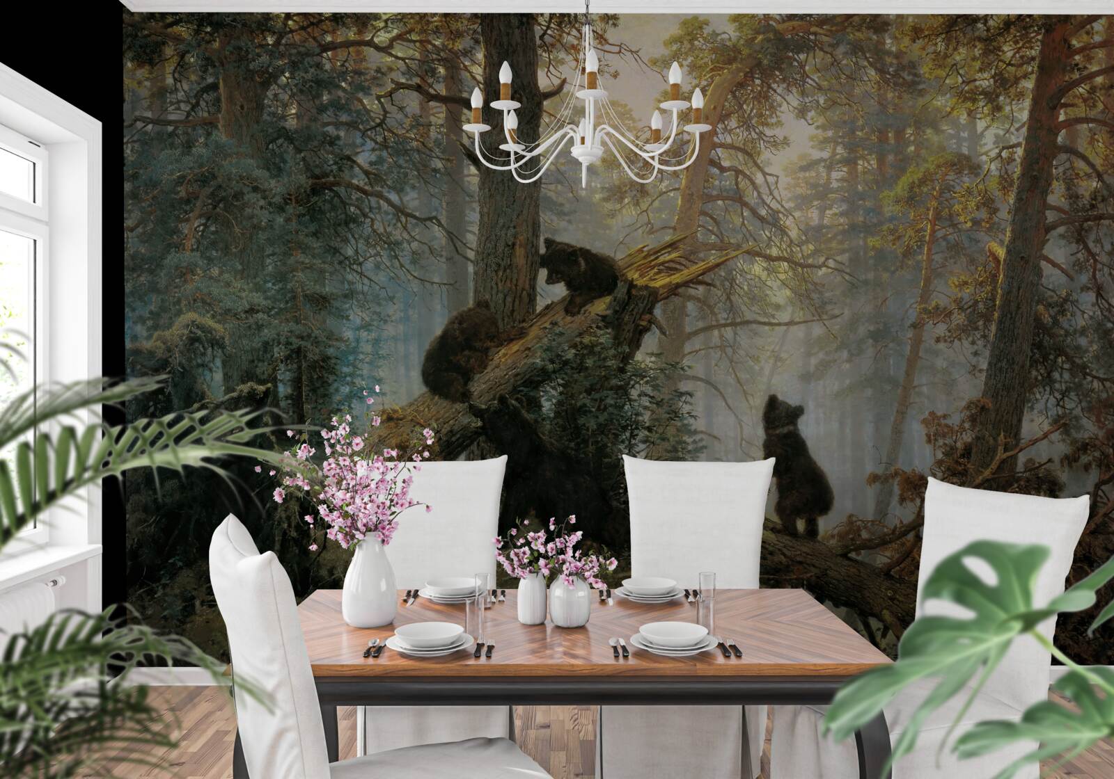 Fototapeta Świt w lesie, gdzie królują sosny