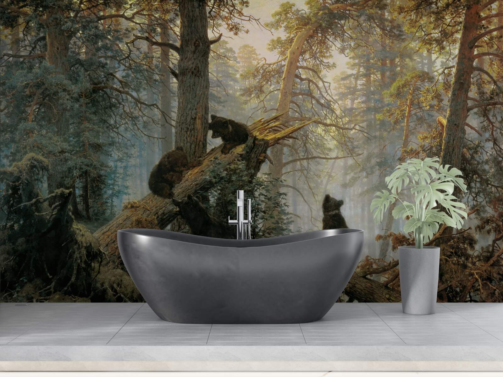 Fototapeta Świt w lesie, gdzie królują sosny