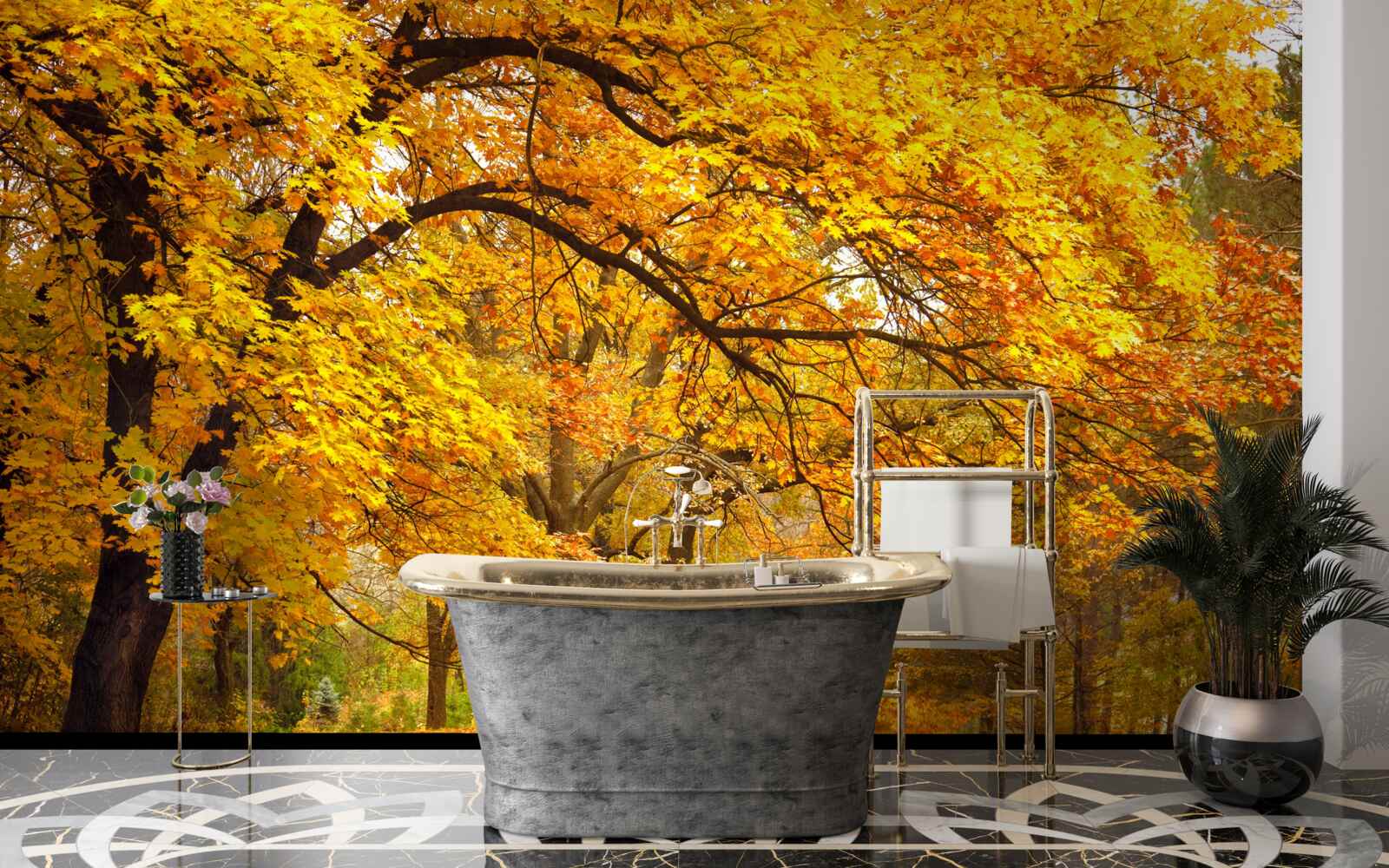 Fototapeta jesień w swoim żółtym stroju wkroczyła do lasu