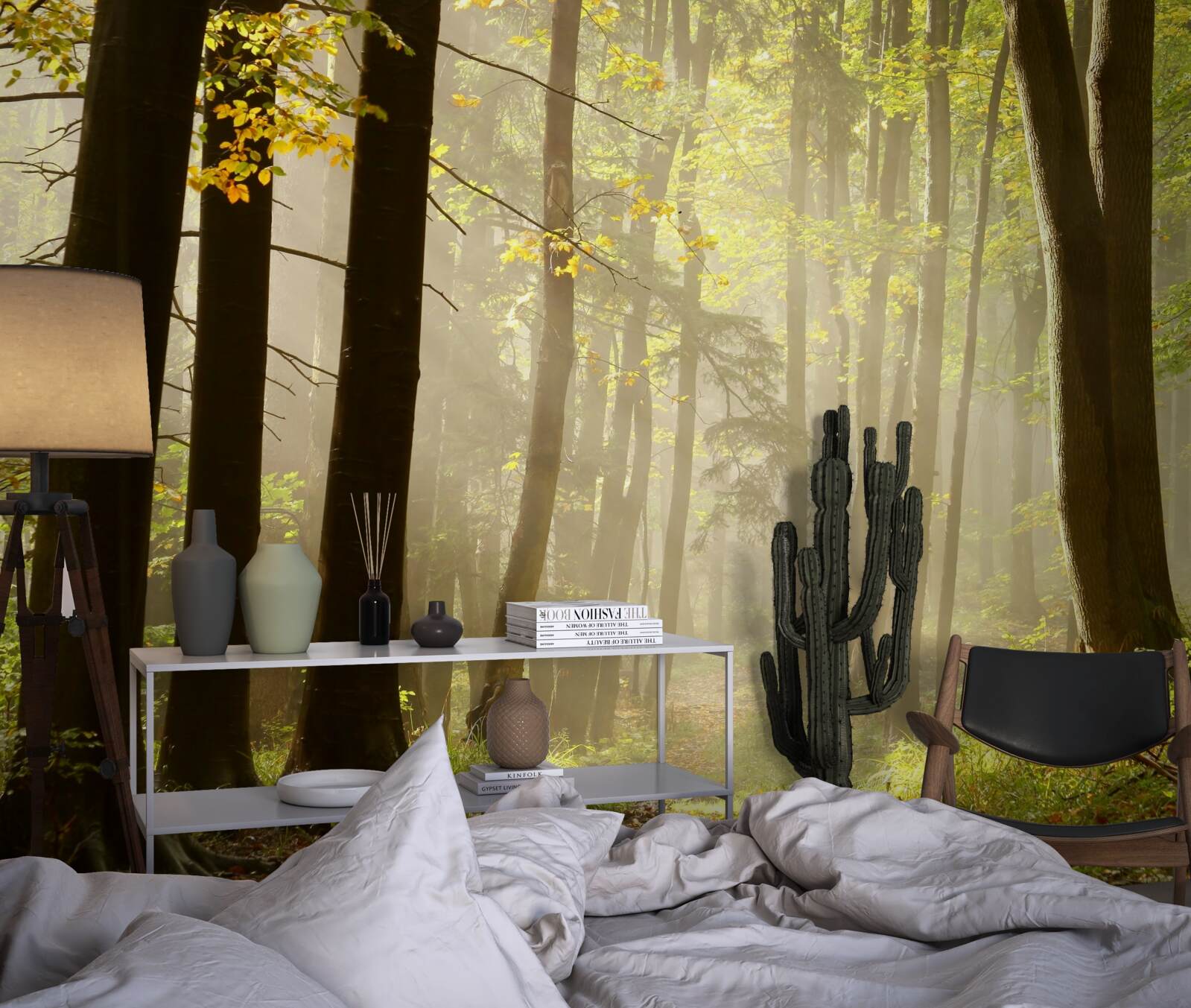 Fototapeta promienie porannego słońca przebijają mgłę na pustyni