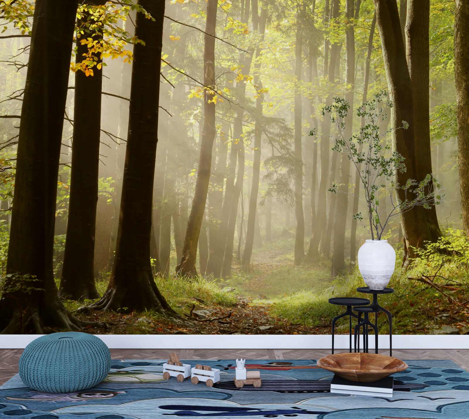 Fototapeta promienie porannego słońca przebijają mgłę na pustyni