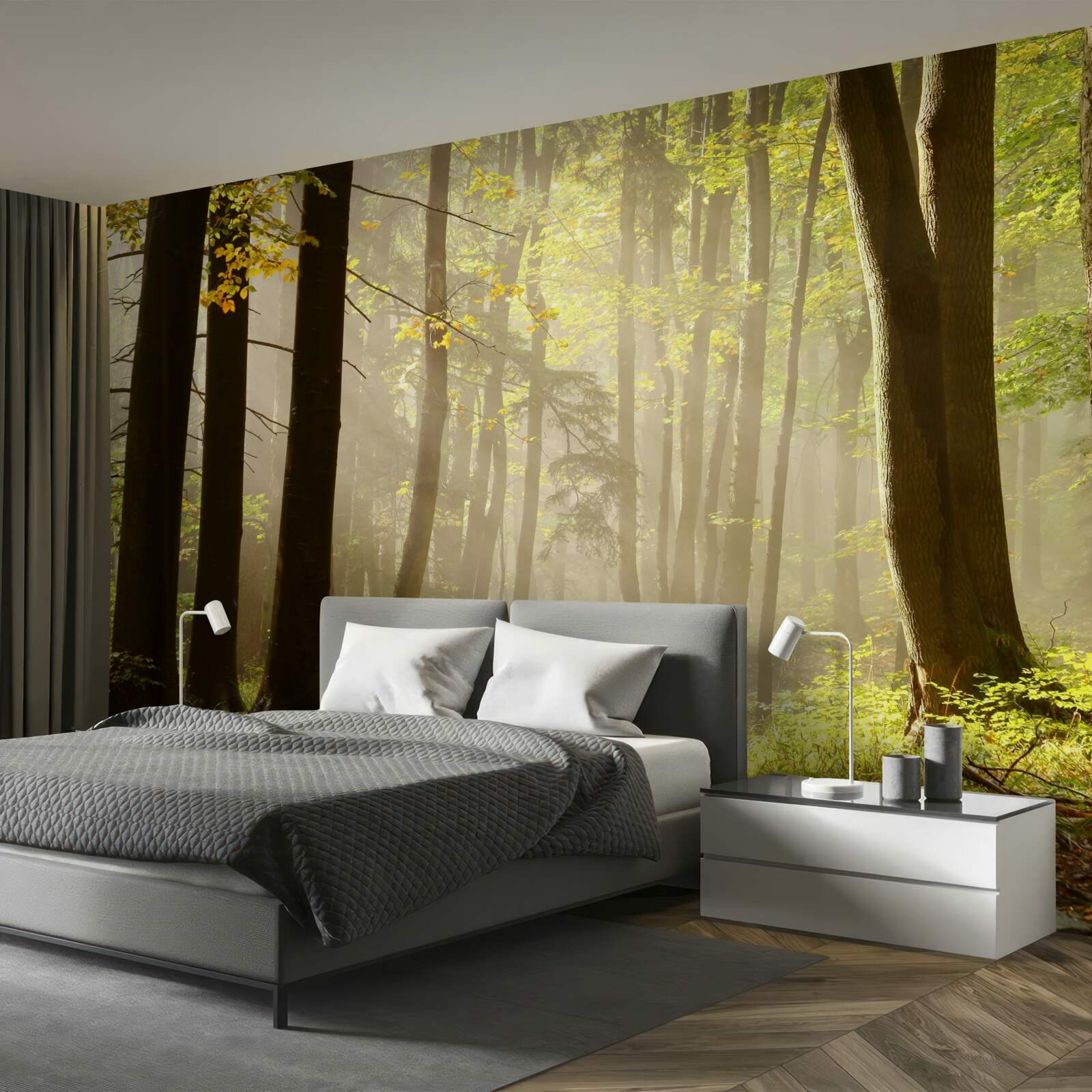 Fototapeta promienie porannego słońca przebijają mgłę na pustyni