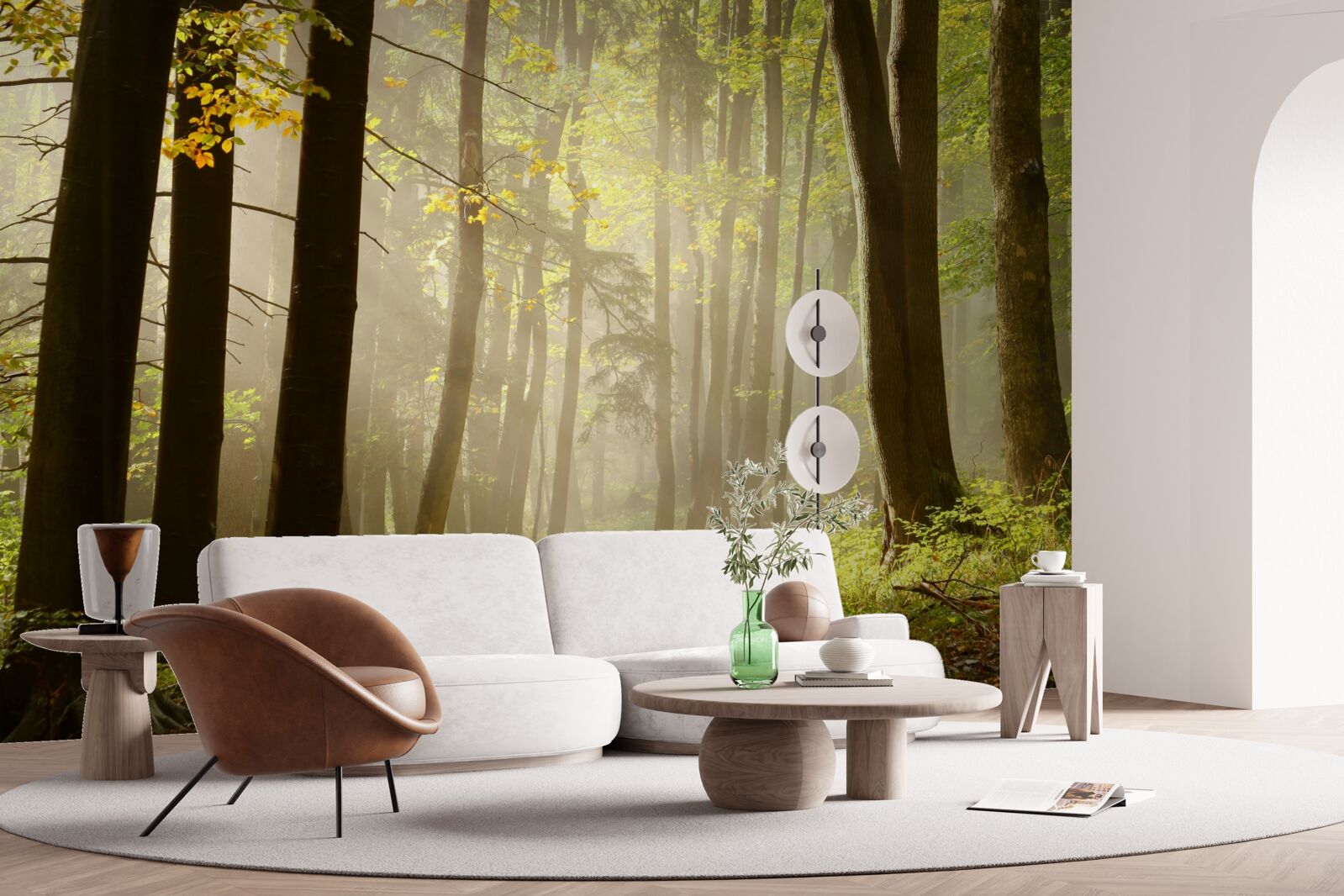 Fototapeta promienie porannego słońca przebijają mgłę na pustyni