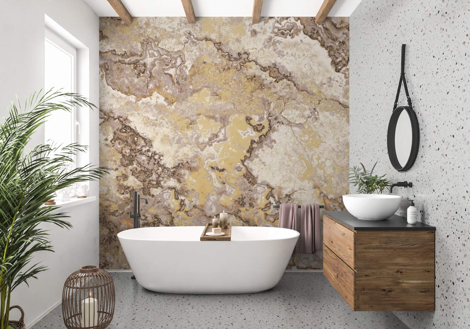 Fototapeta delikatne fale jasnobrązowego marmuru