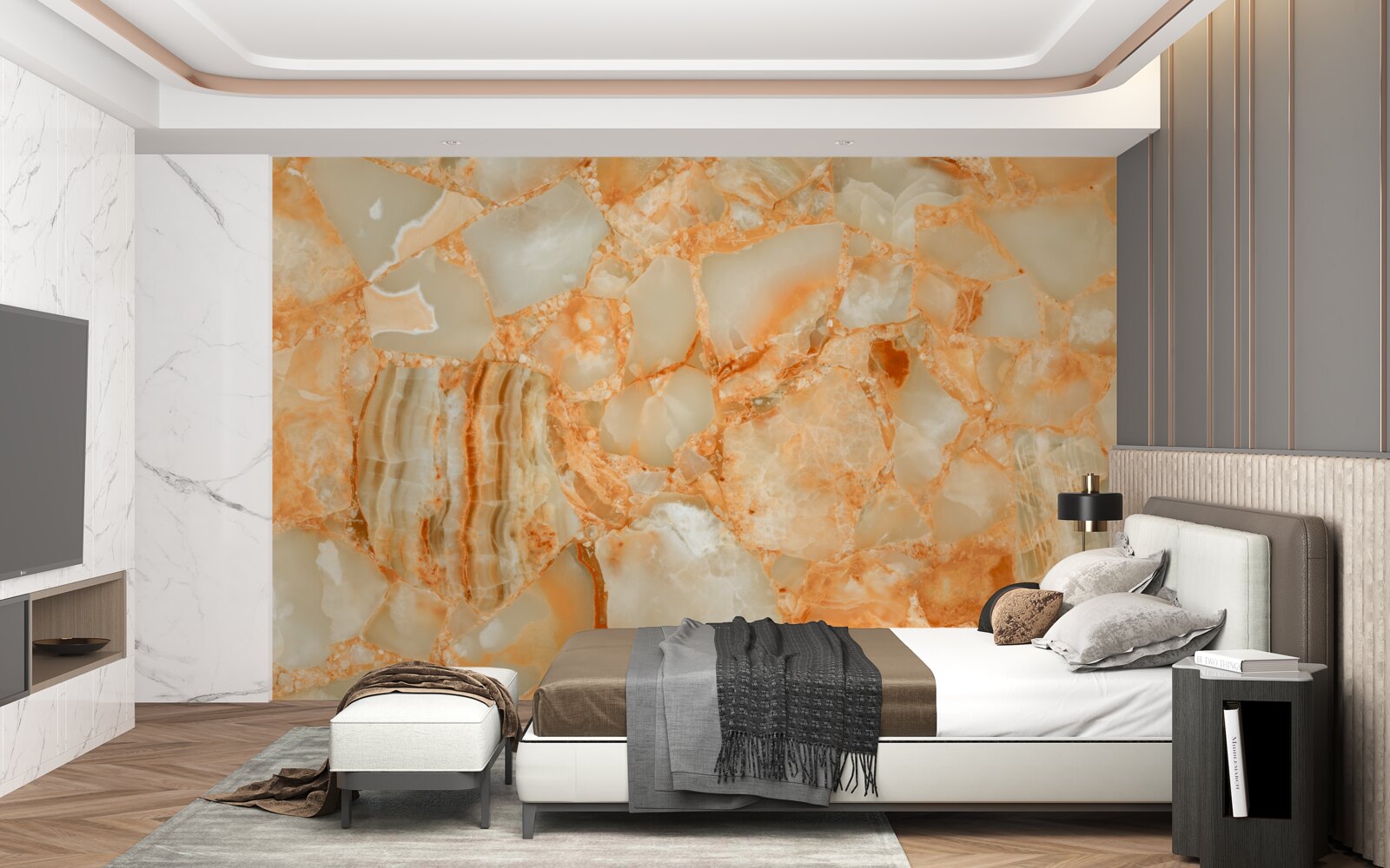 Fototapeta odcienie bursztynu w kroplach na kamieniu