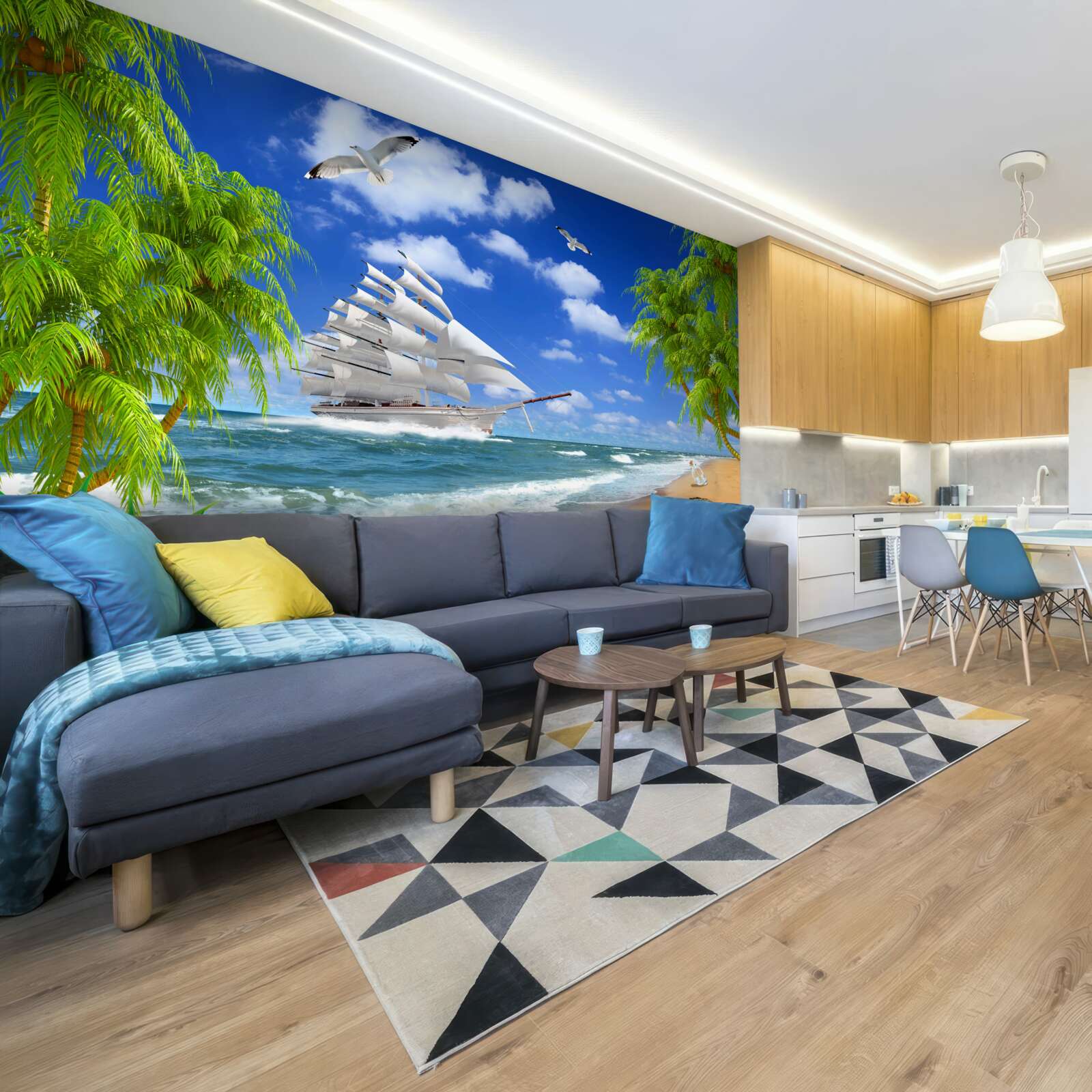 Fototapeta statek i drzewa tropikalne