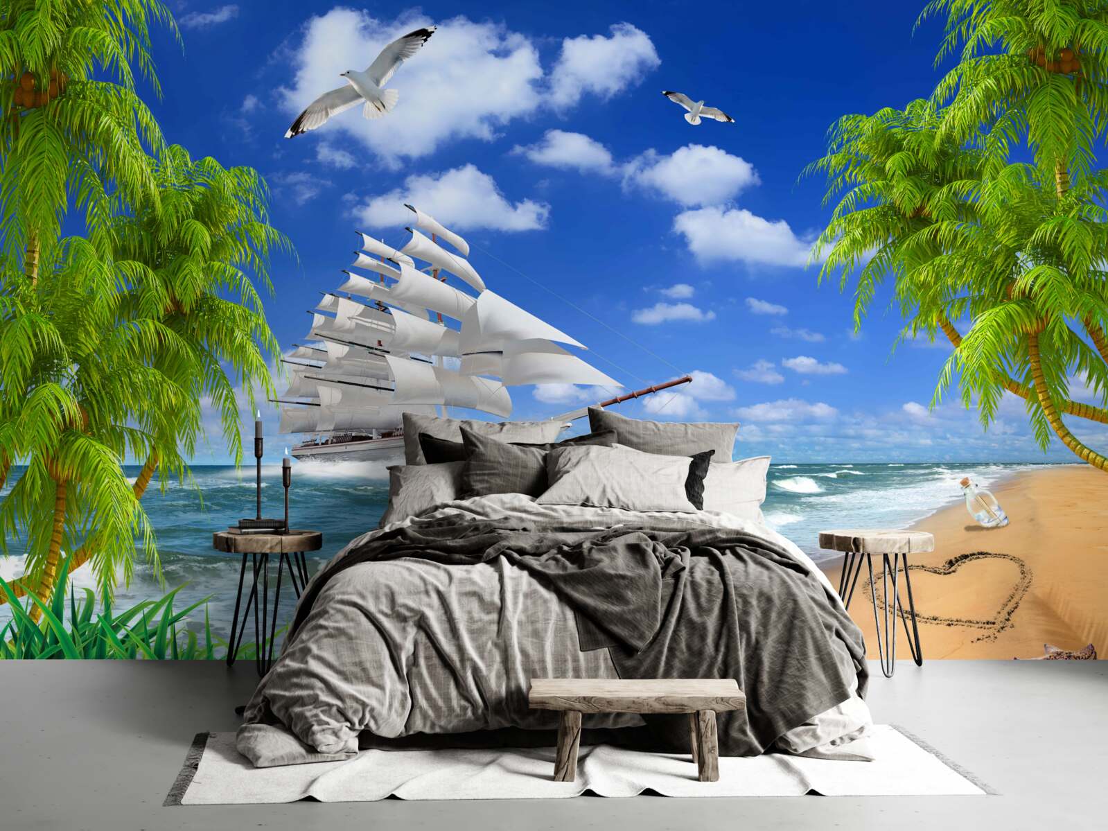 Fototapeta statek i drzewa tropikalne