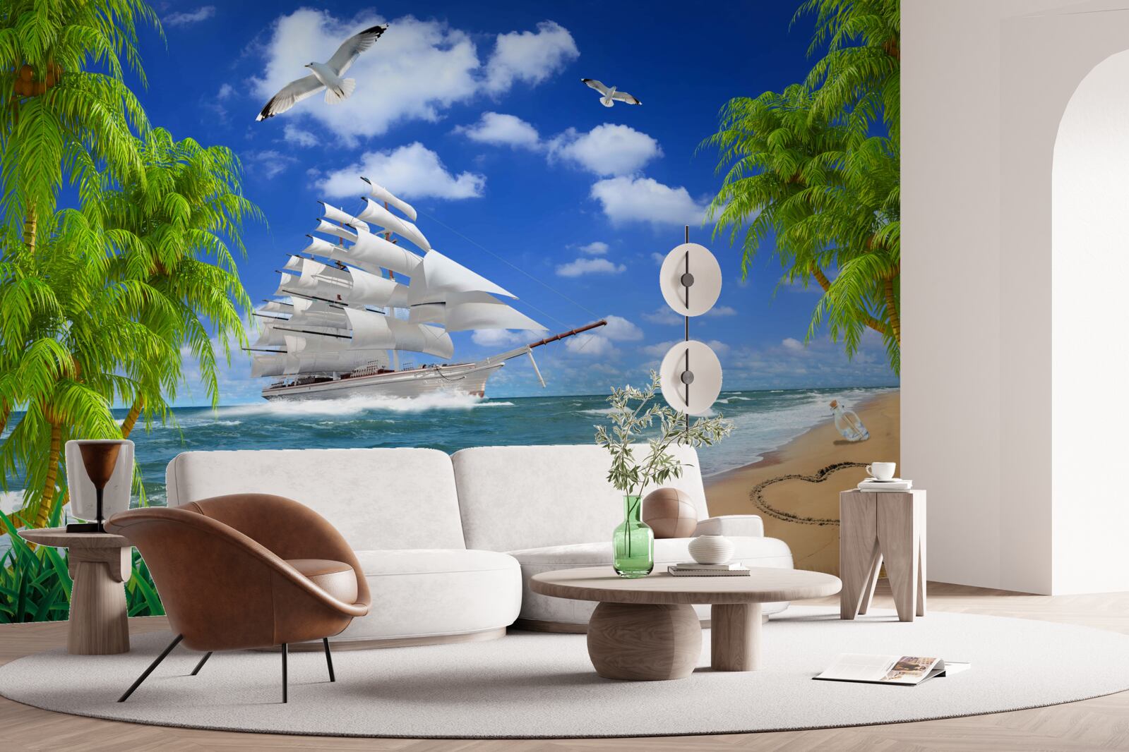 Fototapeta statek i drzewa tropikalne