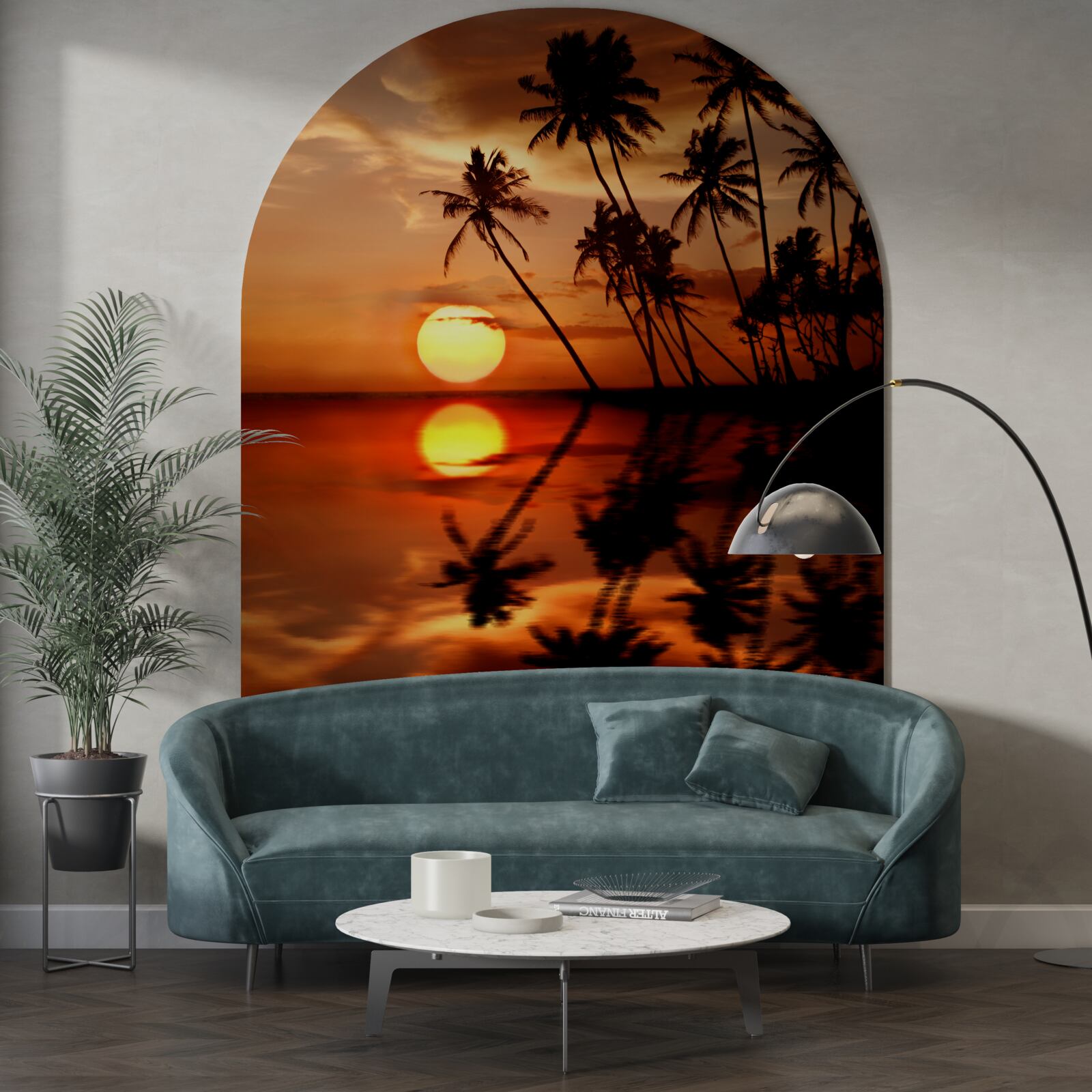 Fototapeta zachód słońca na tle palm