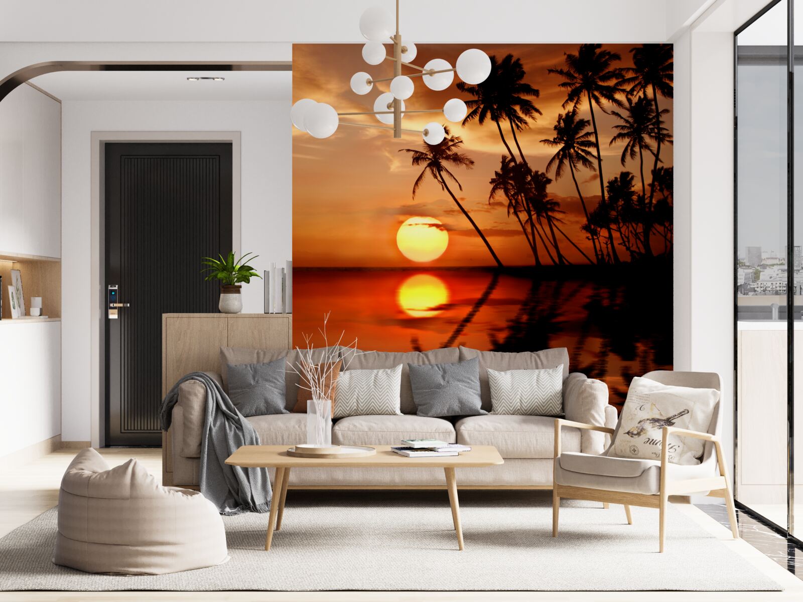 Fototapeta zachód słońca na tle palm