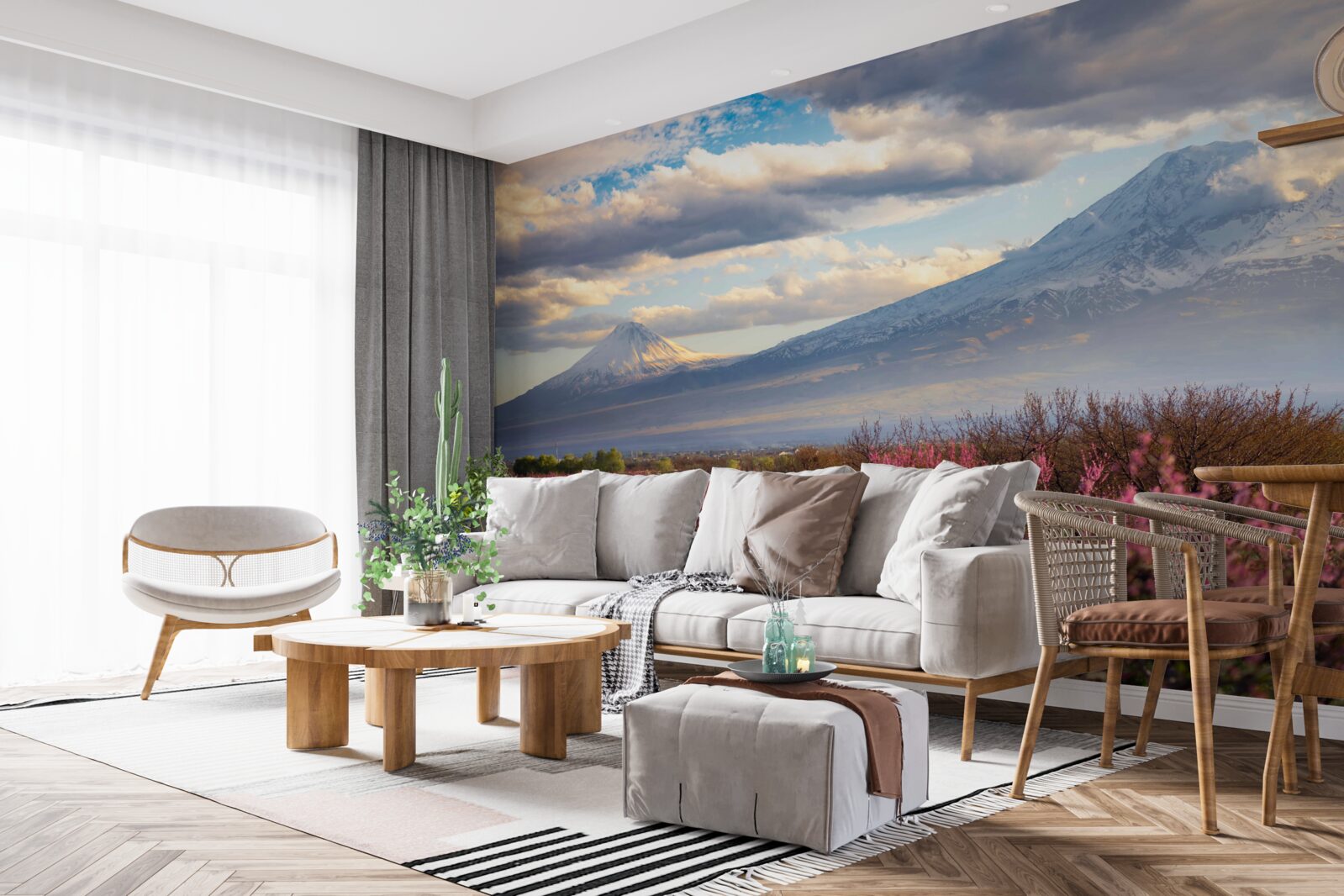 Fototapeta u podnóża gór dumnie kwitną wiśnie