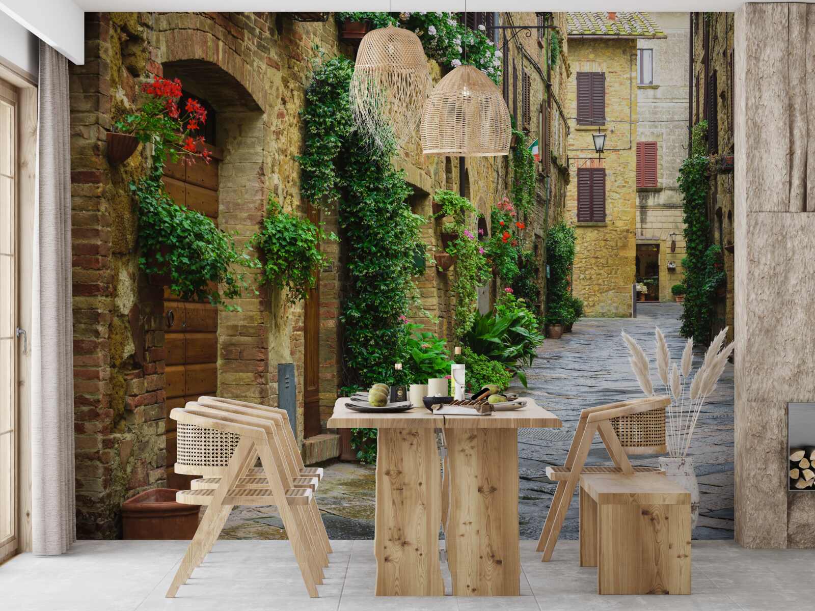 Fototapeta zabytkowa ulica otoczona zielenią