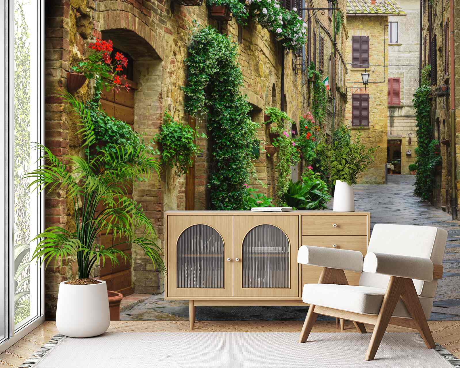 Fototapeta zabytkowa ulica otoczona zielenią