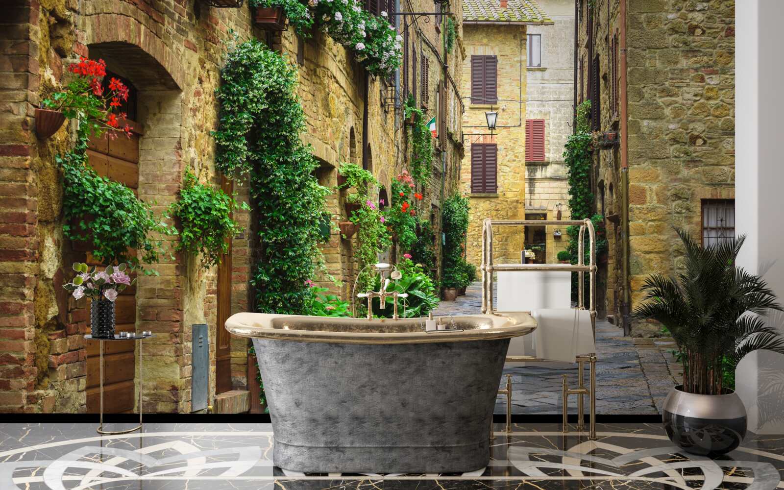 Fototapeta zabytkowa ulica otoczona zielenią