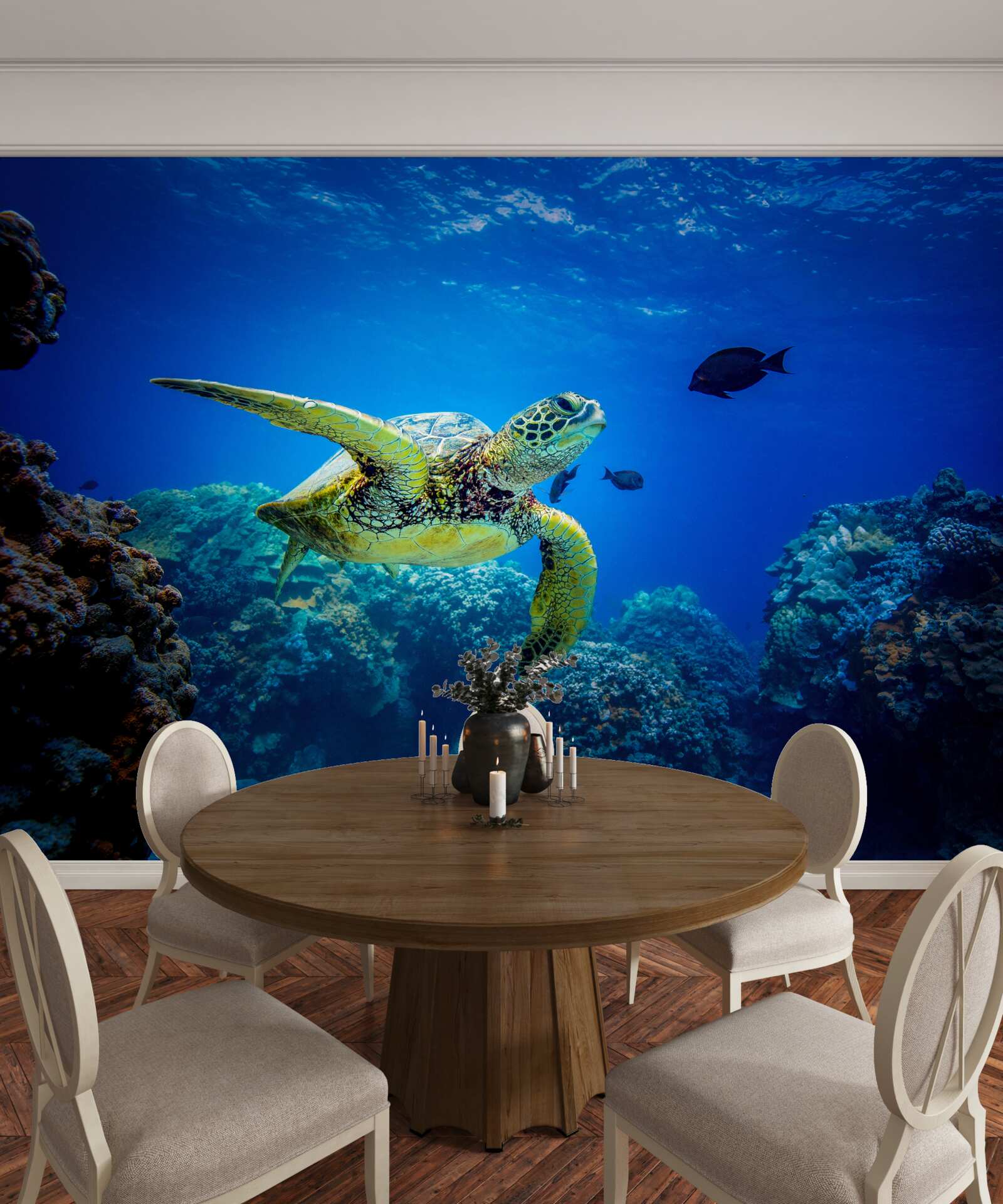 Fototapeta Żółw w błękitnych głębinach morskich