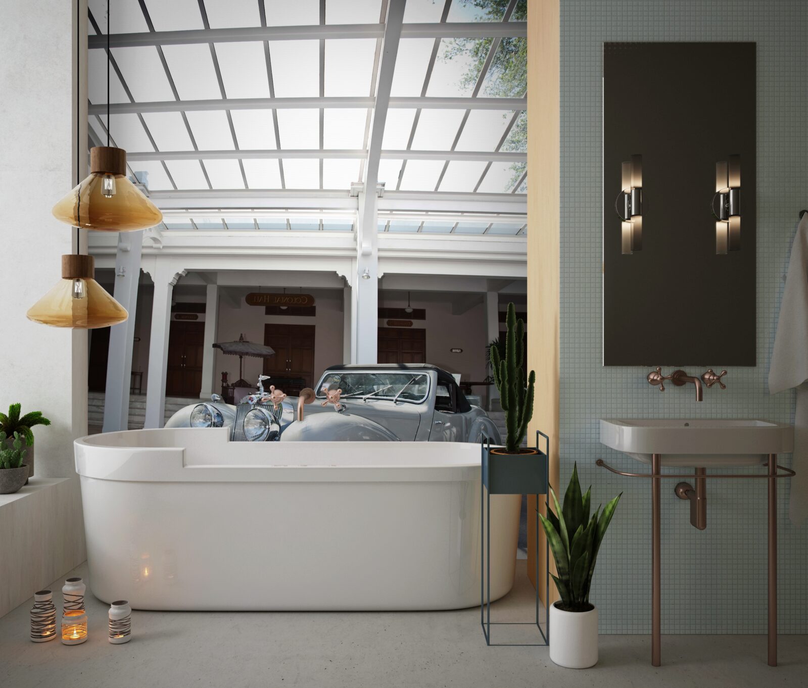 Fototapeta stary szary samochód w pobliżu budynku