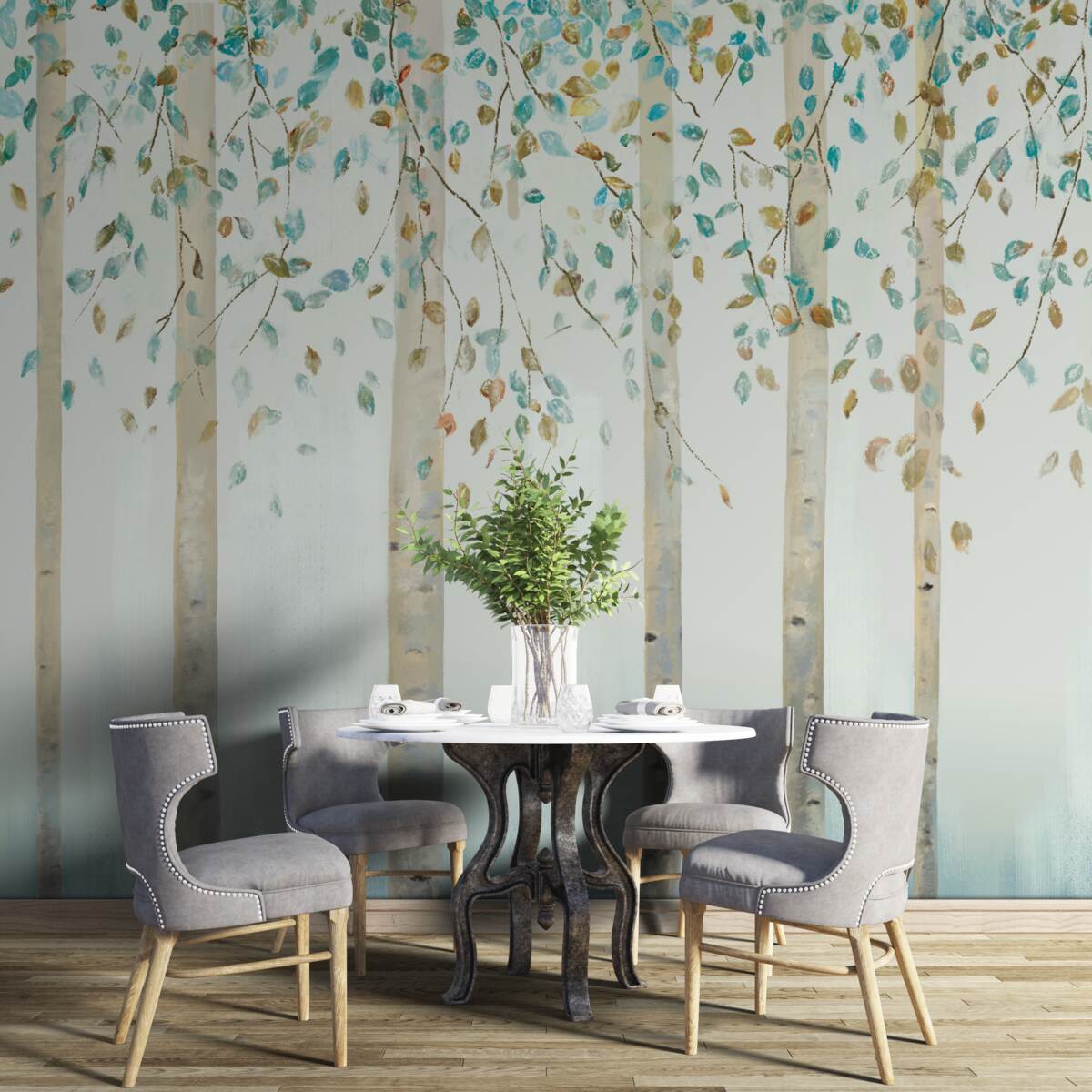 Fototapeta cienkie brzozy w parze