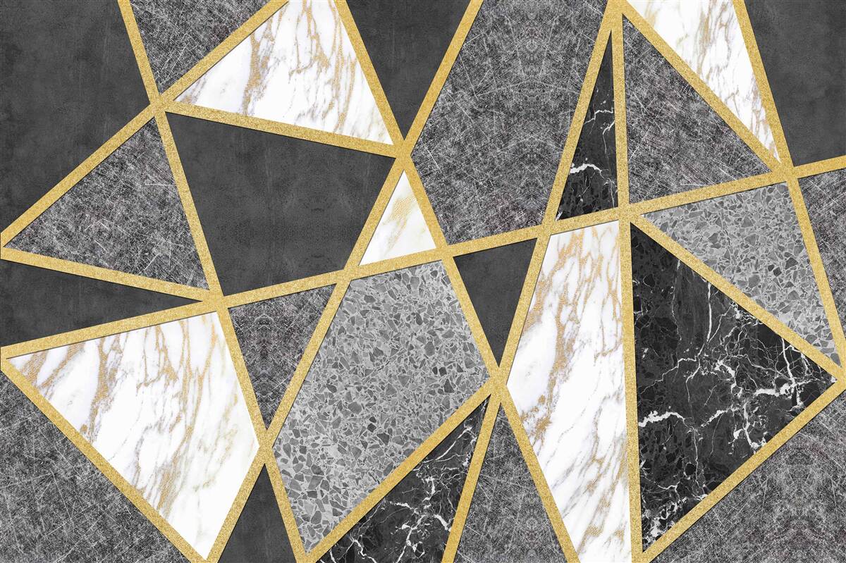 Fototapeta czarno-biała mozaika ze złotymi akcentami