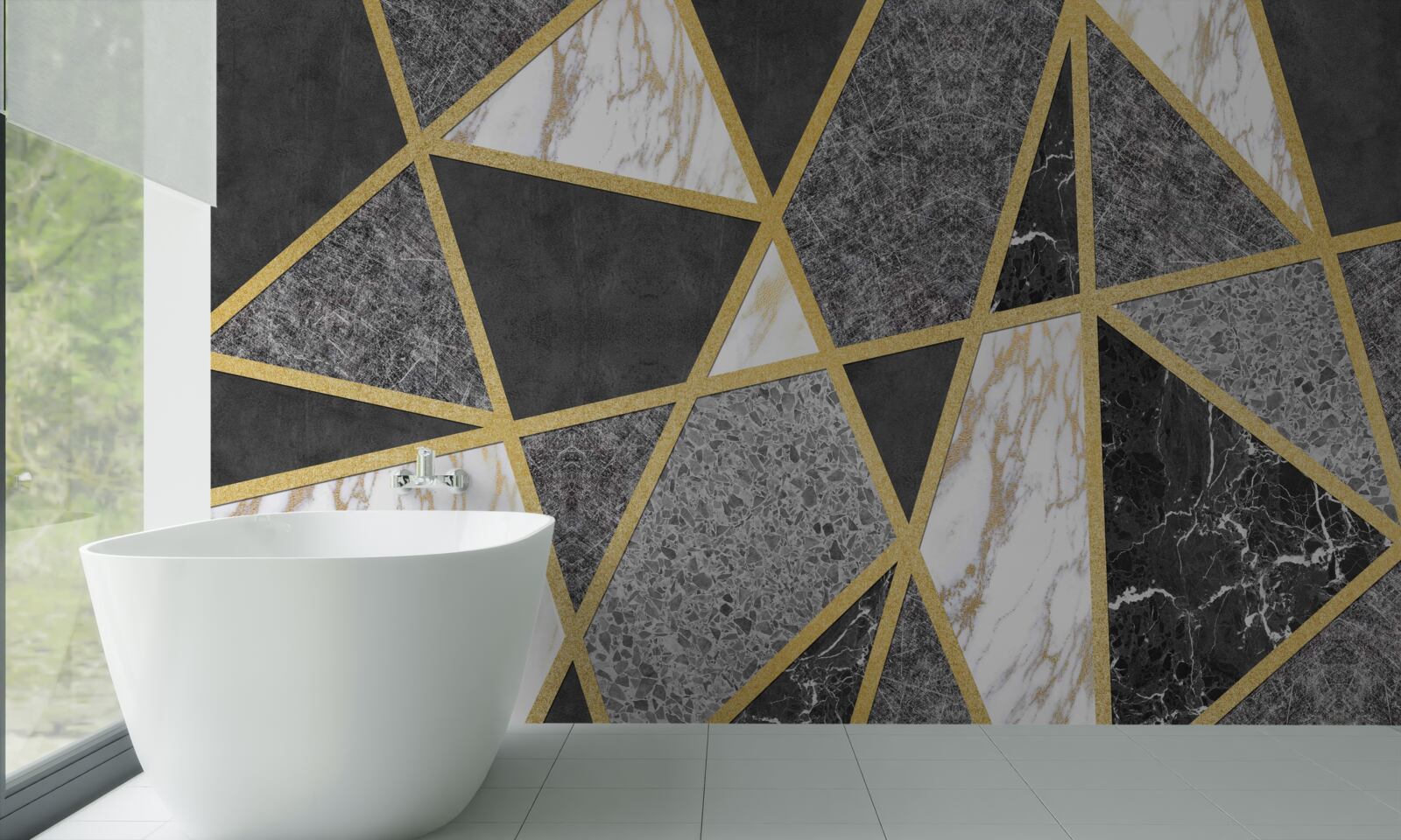 Fototapeta czarno-biała mozaika ze złotymi akcentami