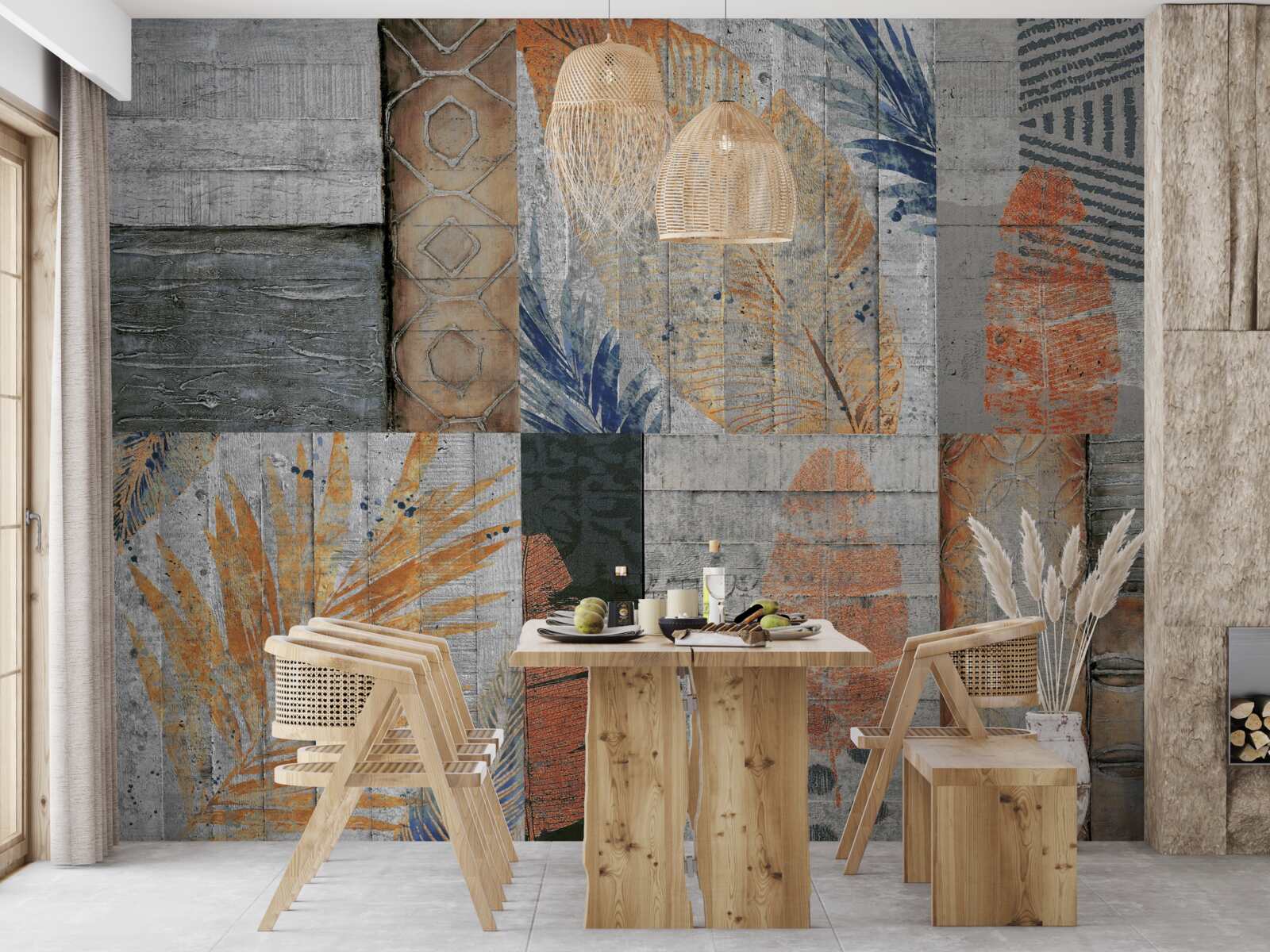 Fototapeta figury geometryczne w liściach