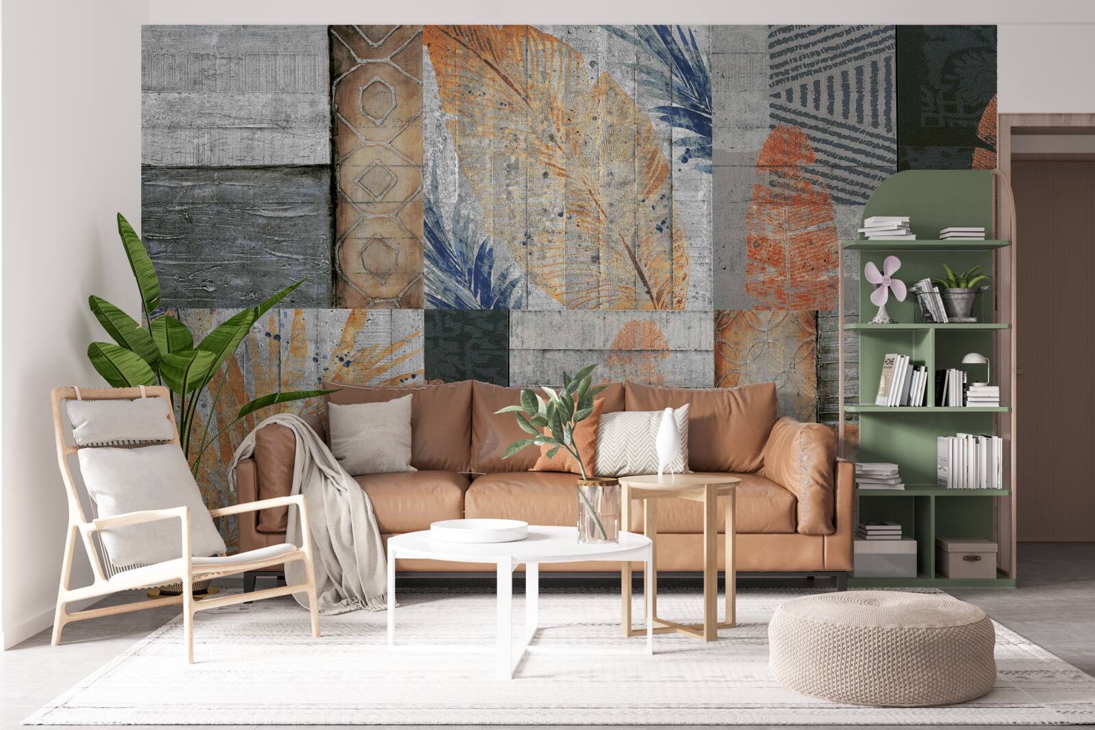 Fototapeta figury geometryczne w liściach