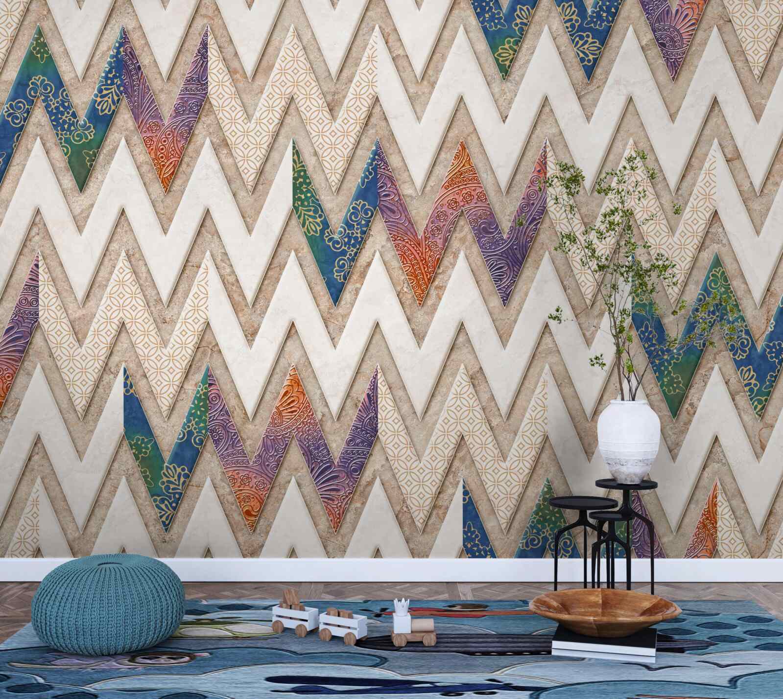 Fototapeta polichromowane faliste linie