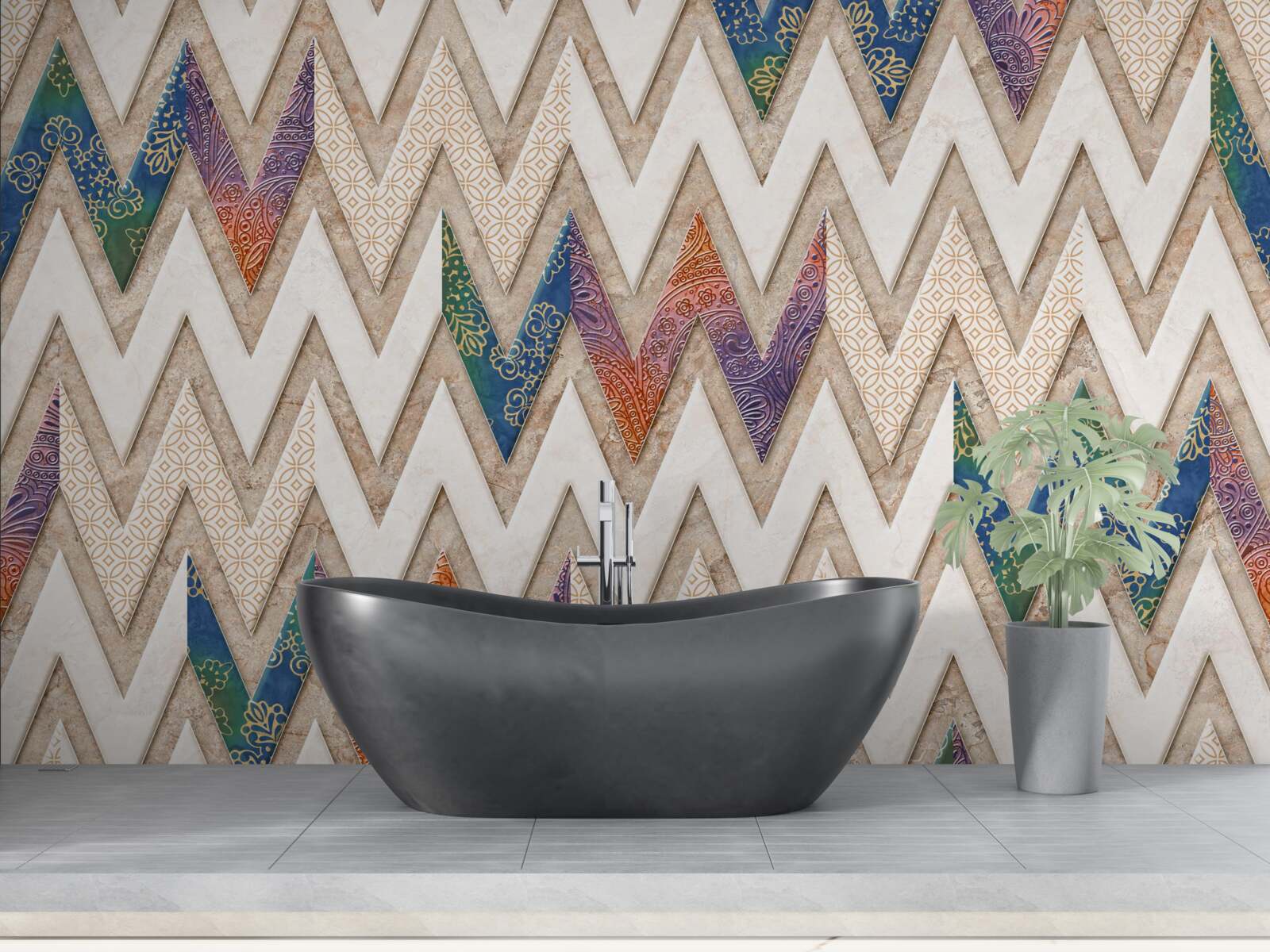 Fototapeta polichromowane faliste linie