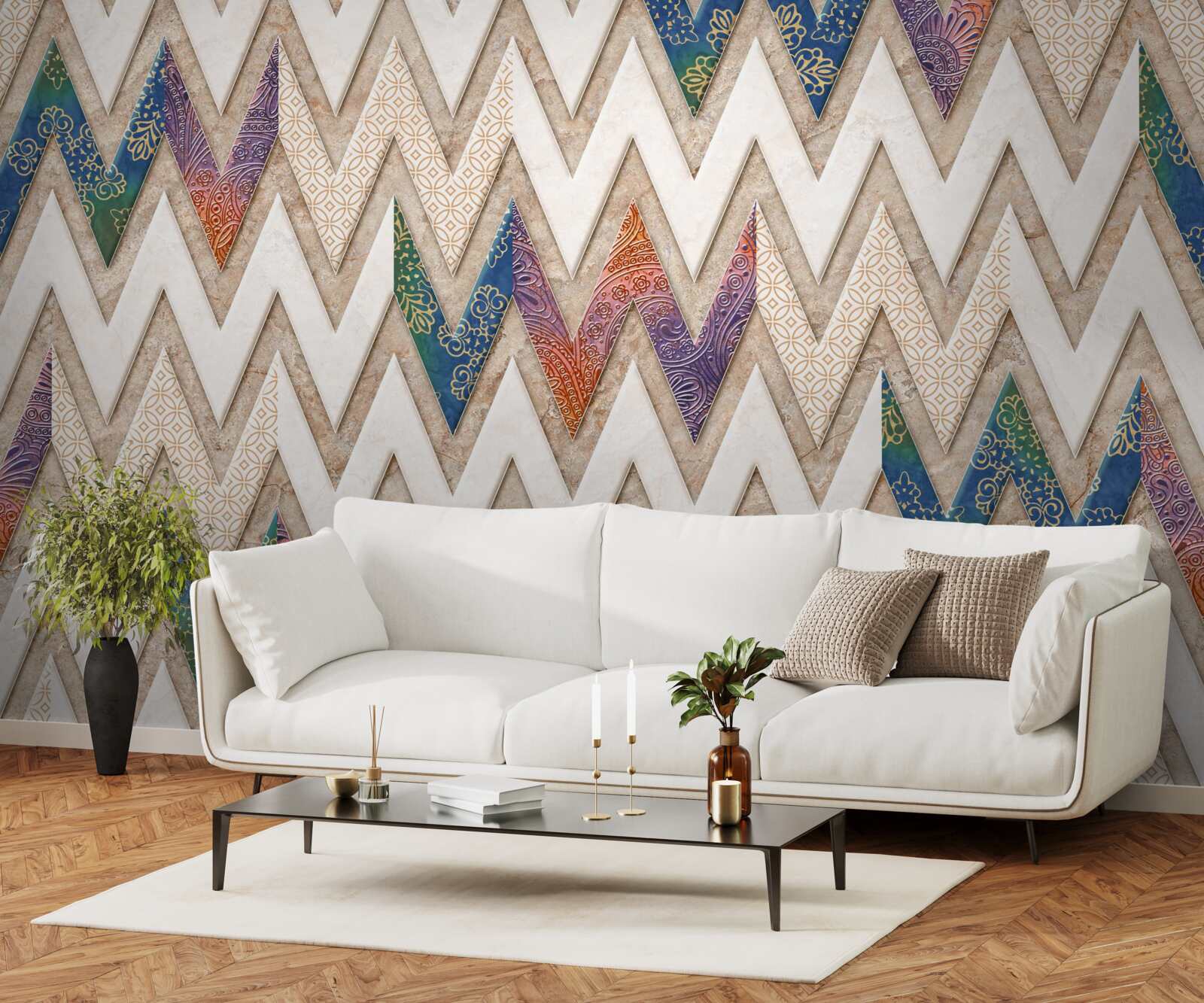 Fototapeta polichromowane faliste linie