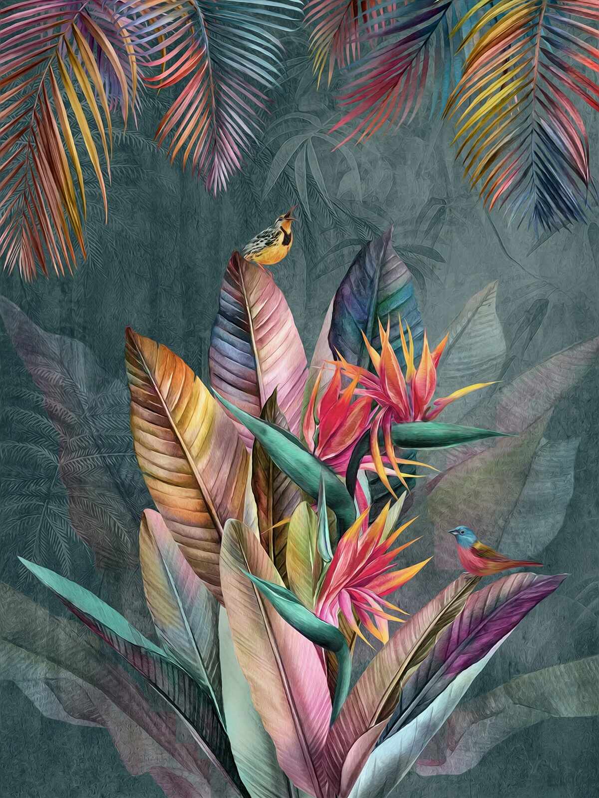 Fototapeta ptaki na jasnych jesiennych liściach