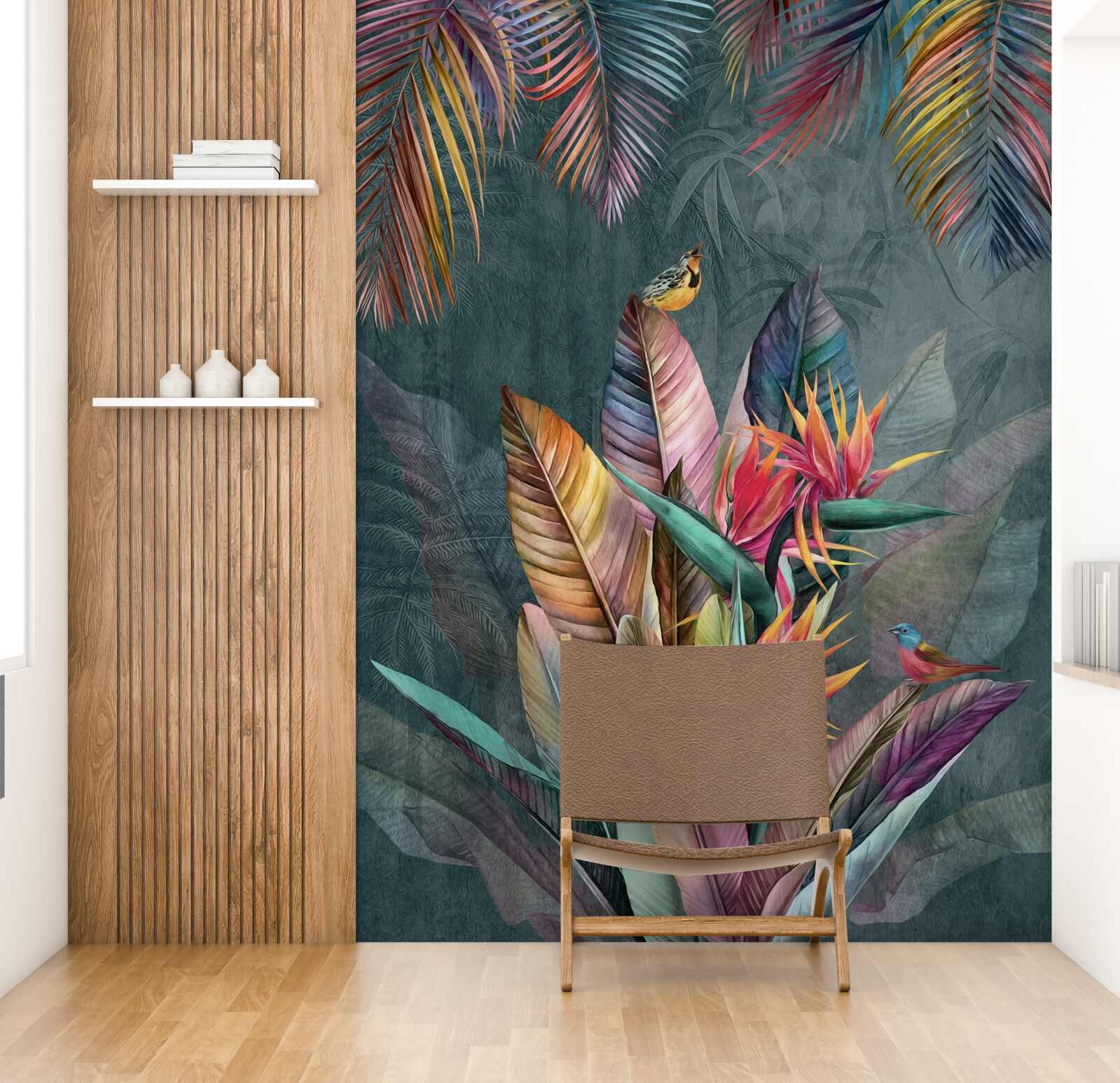 Fototapeta ptaki na jasnych jesiennych liściach