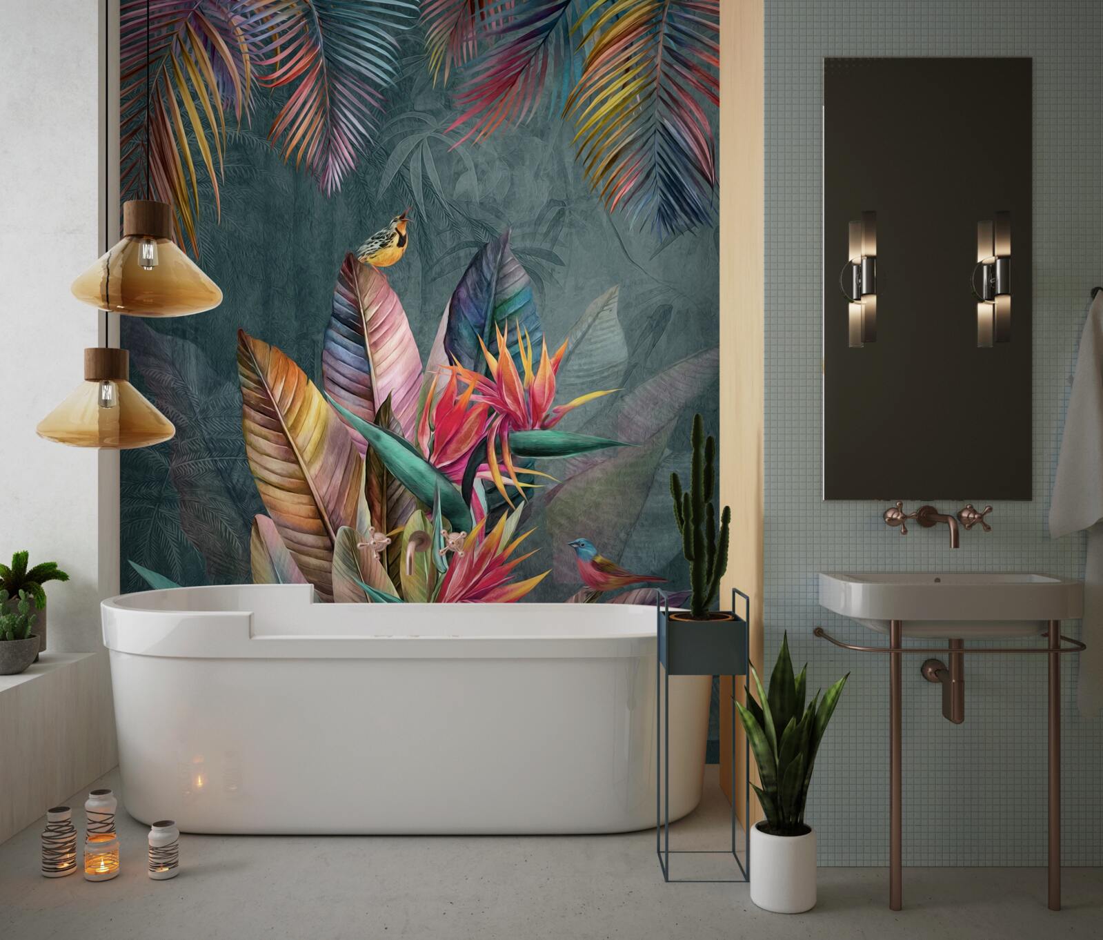 Fototapeta ptaki na jasnych jesiennych liściach