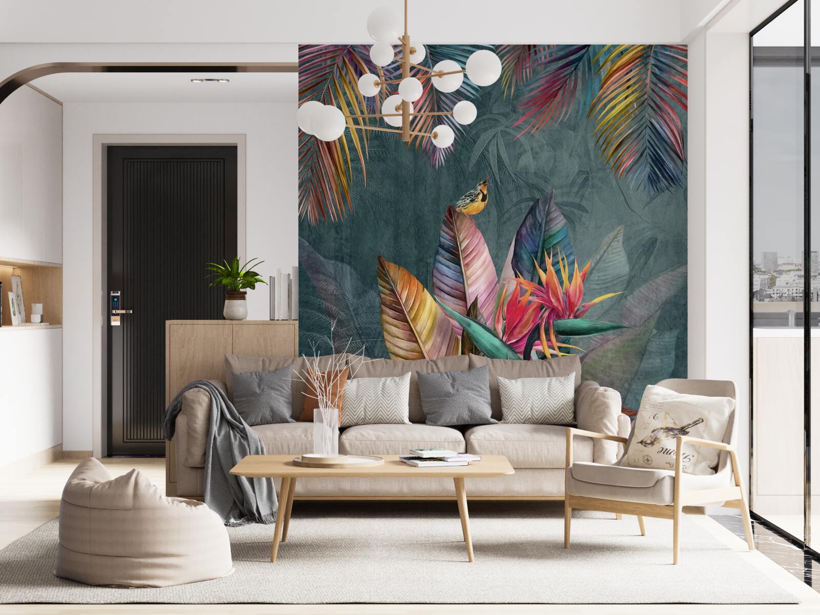 Fototapeta ptaki na jasnych jesiennych liściach