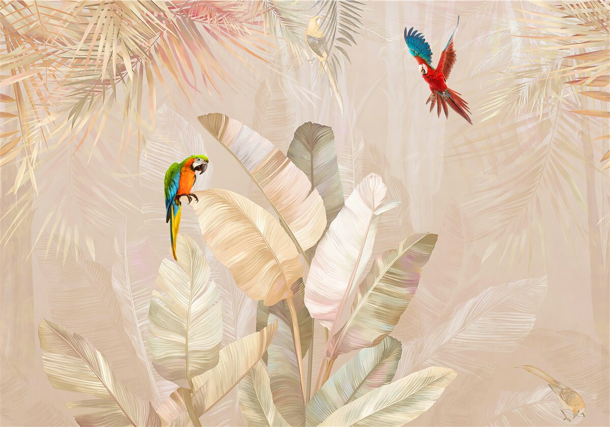 Fototapeta jasna paproć służy jako schronienie dla papug