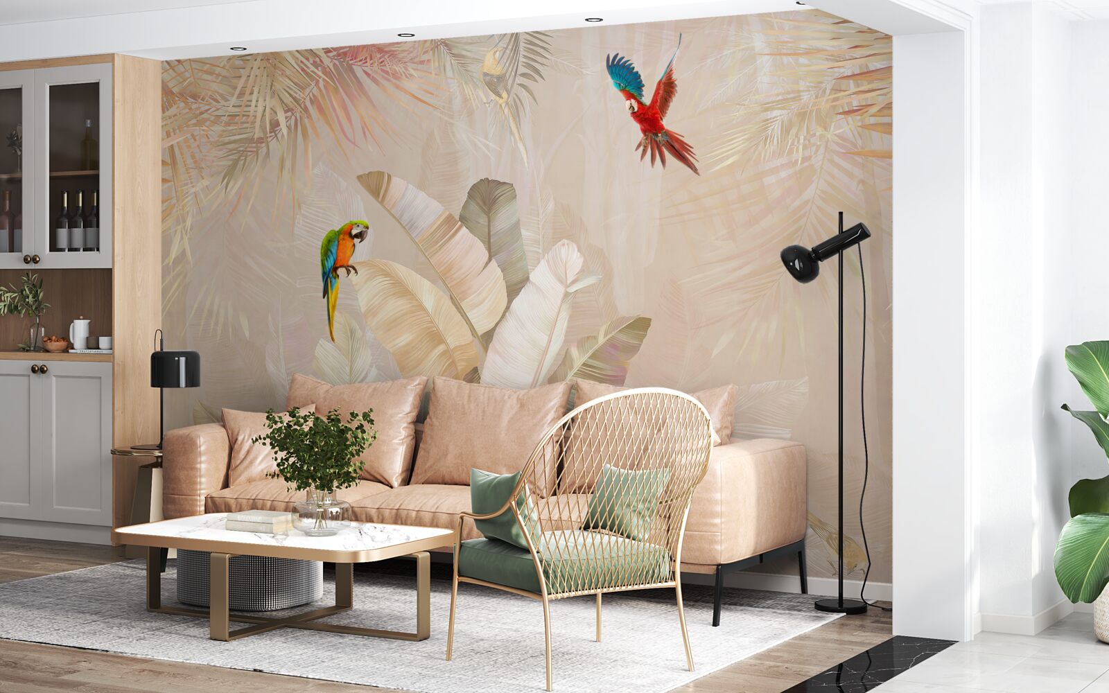 Fototapeta jasna paproć służy jako schronienie dla papug