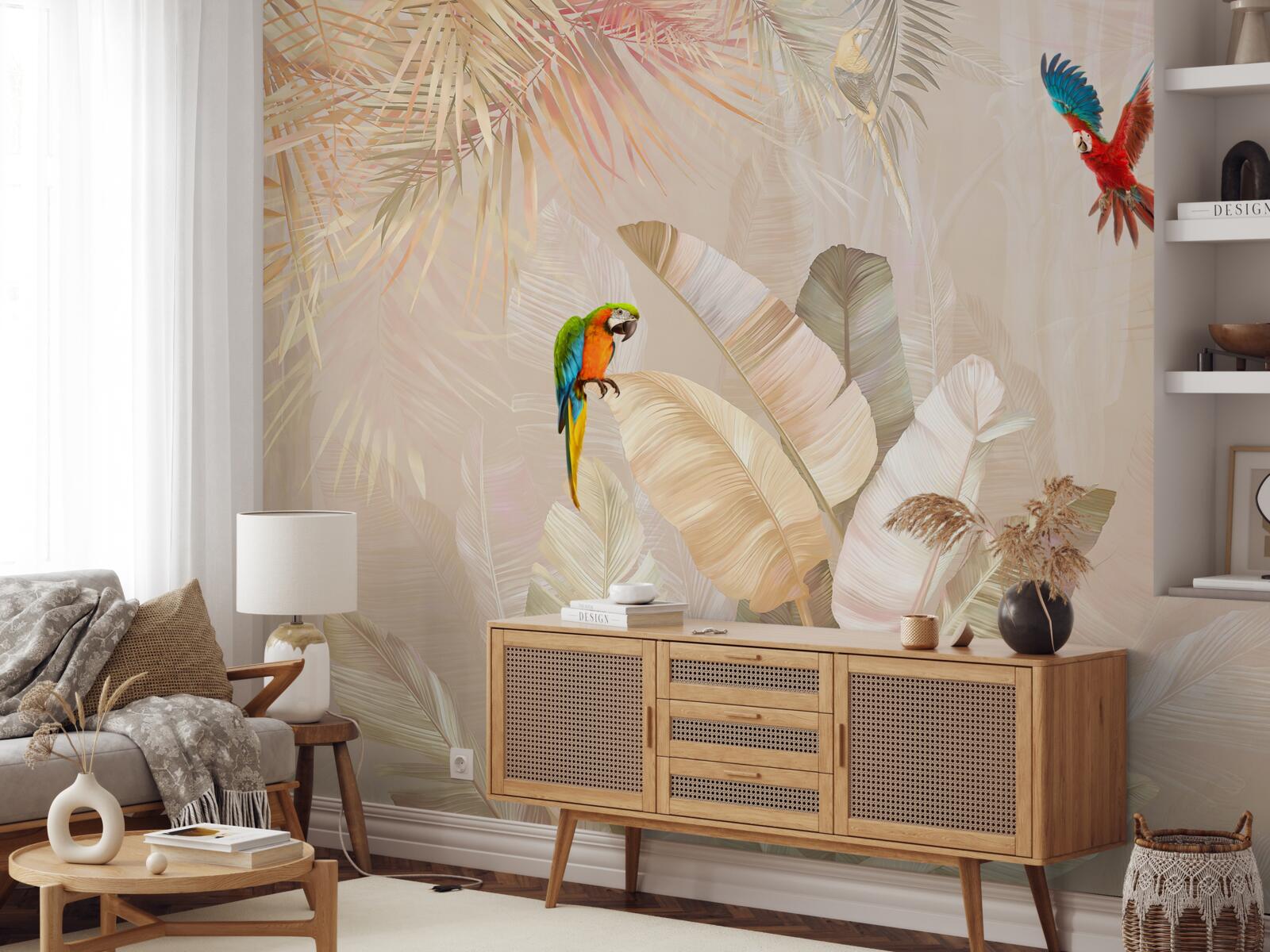 Fototapeta jasna paproć służy jako schronienie dla papug