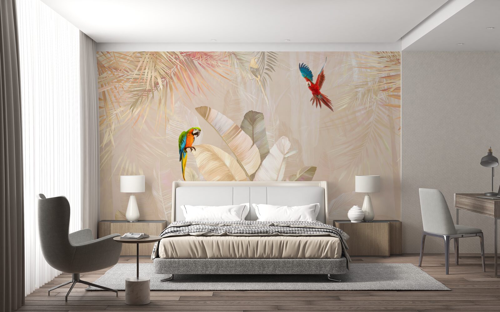Fototapeta jasna paproć służy jako schronienie dla papug
