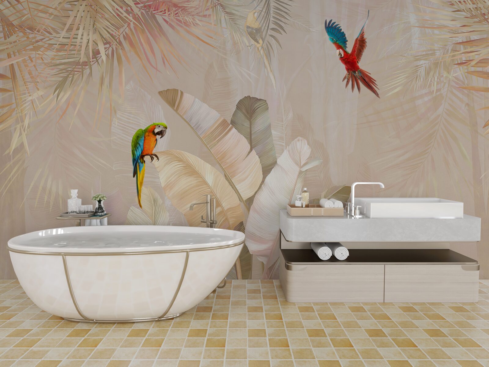 Fototapeta jasna paproć służy jako schronienie dla papug