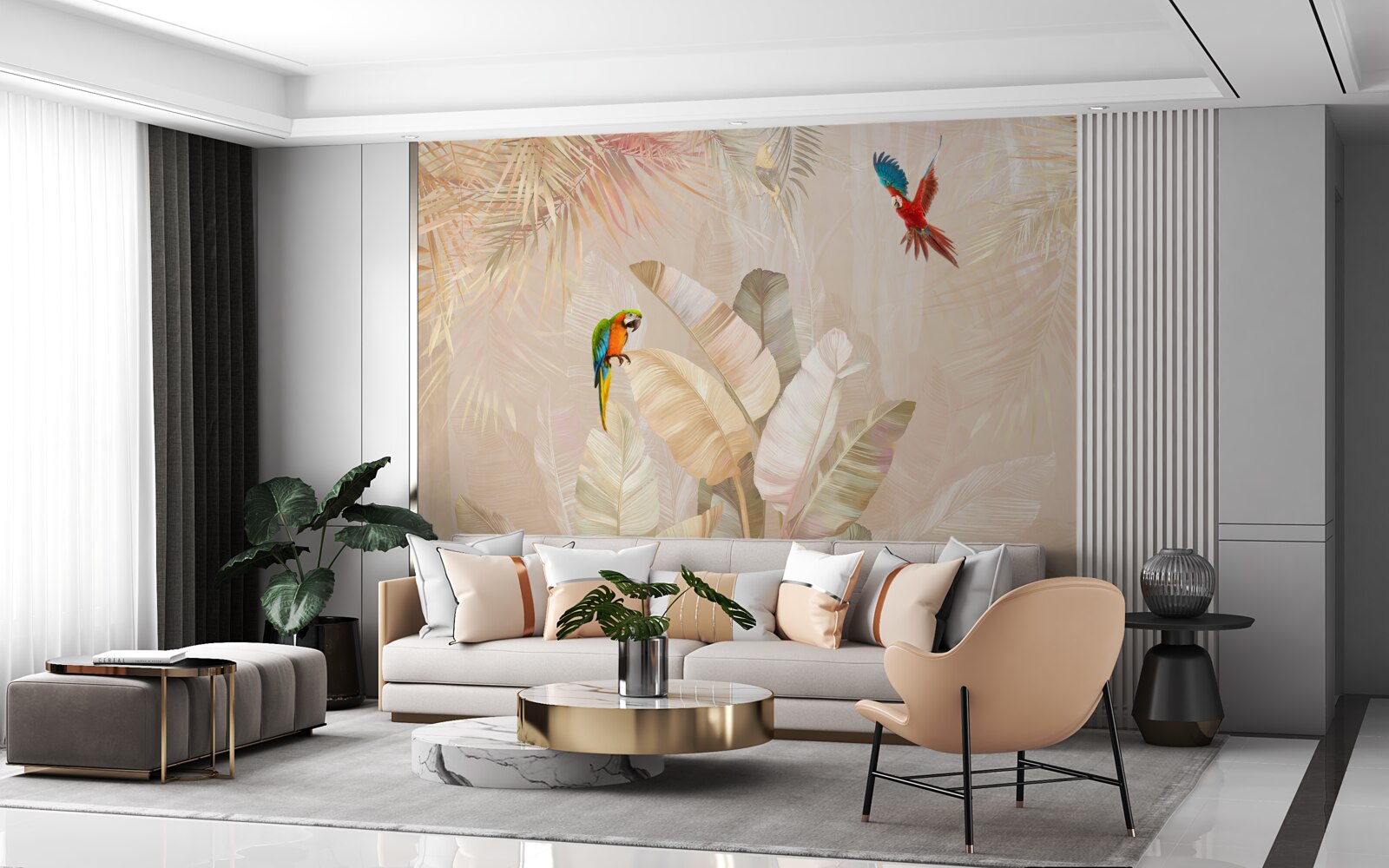 Fototapeta jasna paproć służy jako schronienie dla papug