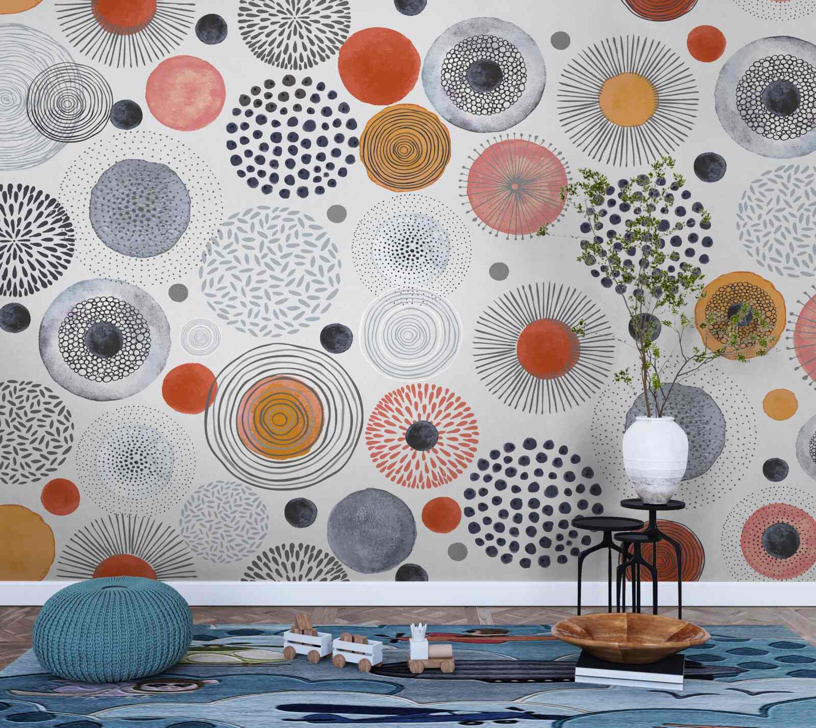 Fototapeta kolorowe dywany kontrastujące z kolorem szarym