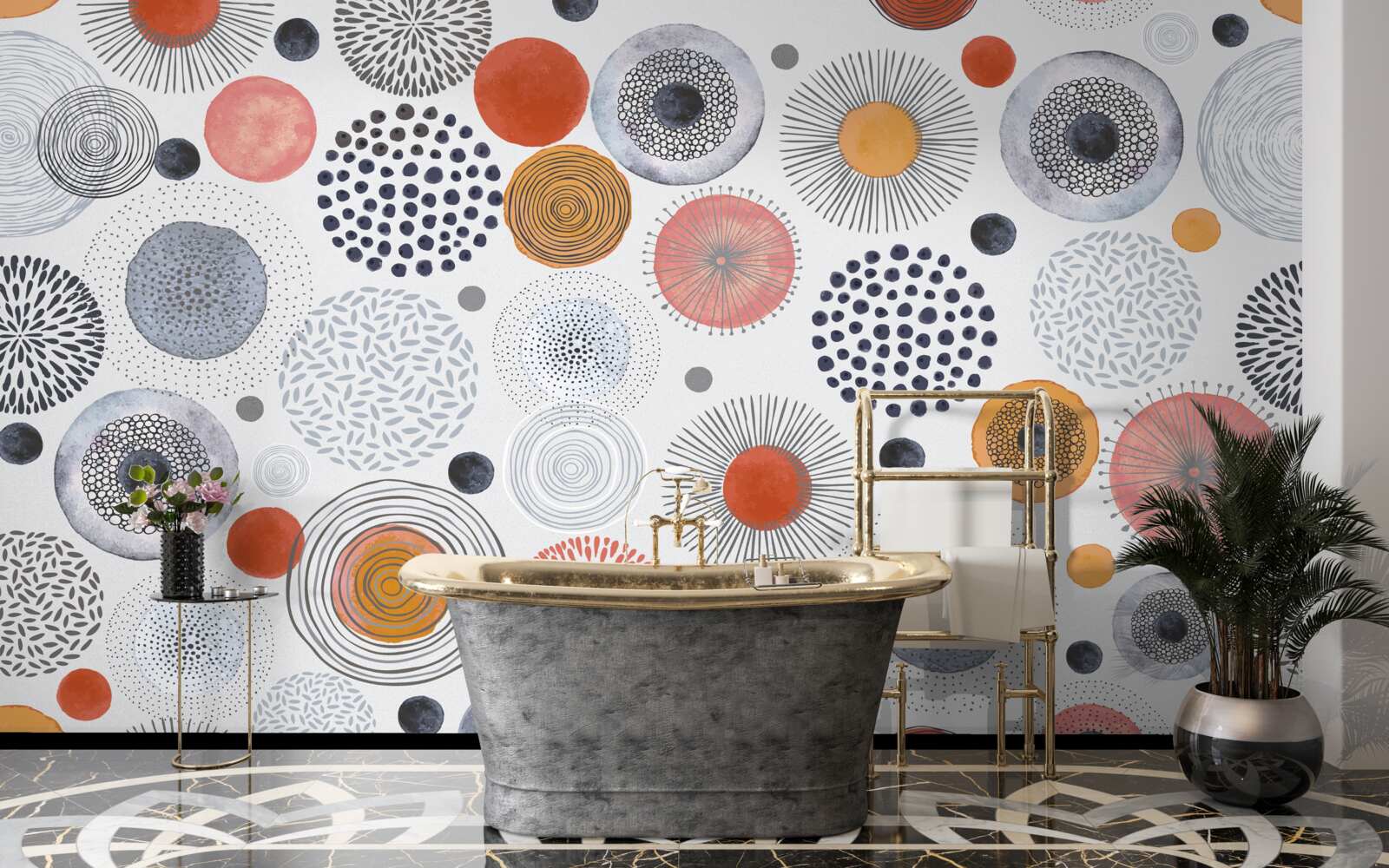 Fototapeta kolorowe dywany kontrastujące z kolorem szarym