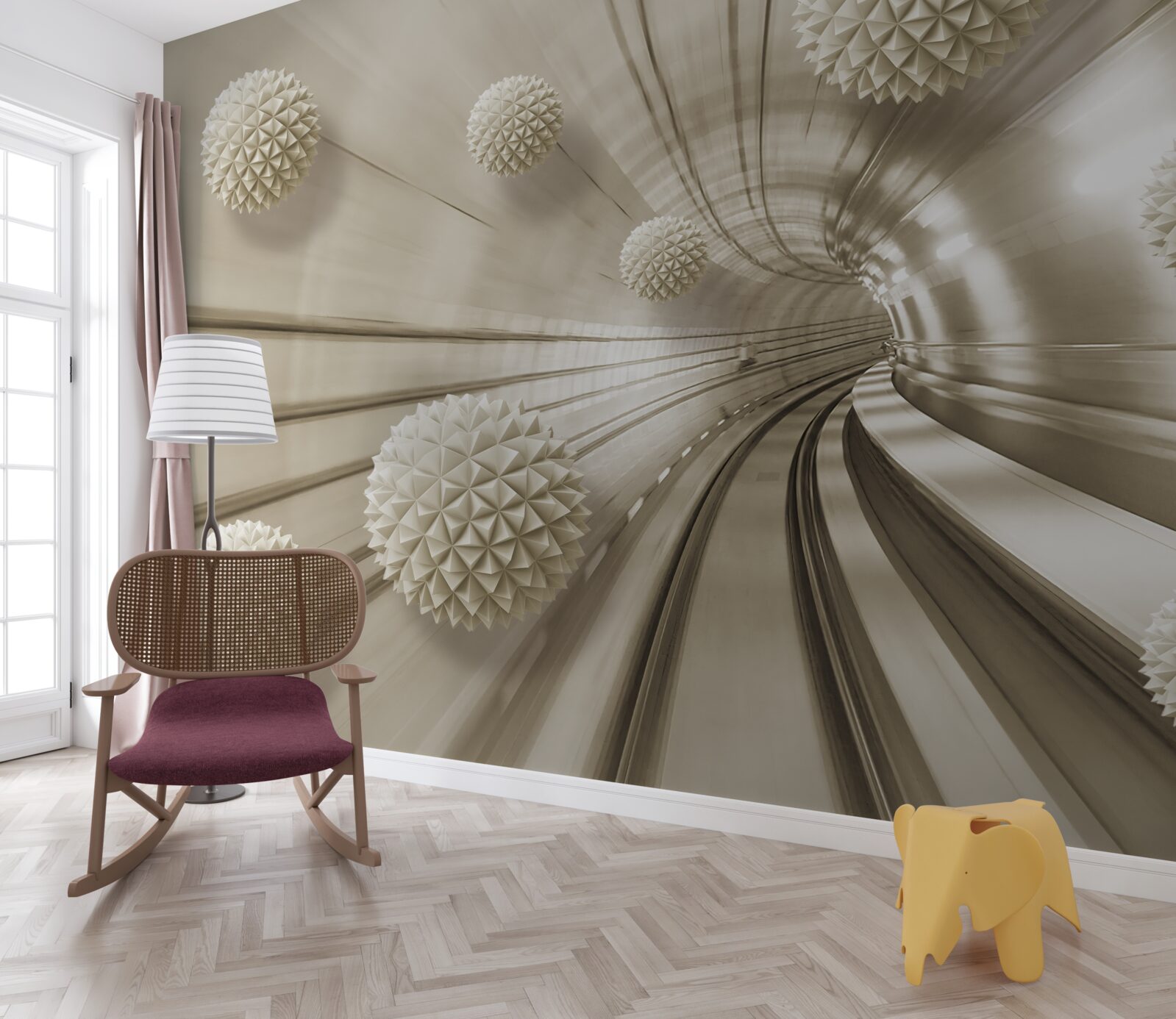 Fototapeta jasnobrązowe kule w przejściu