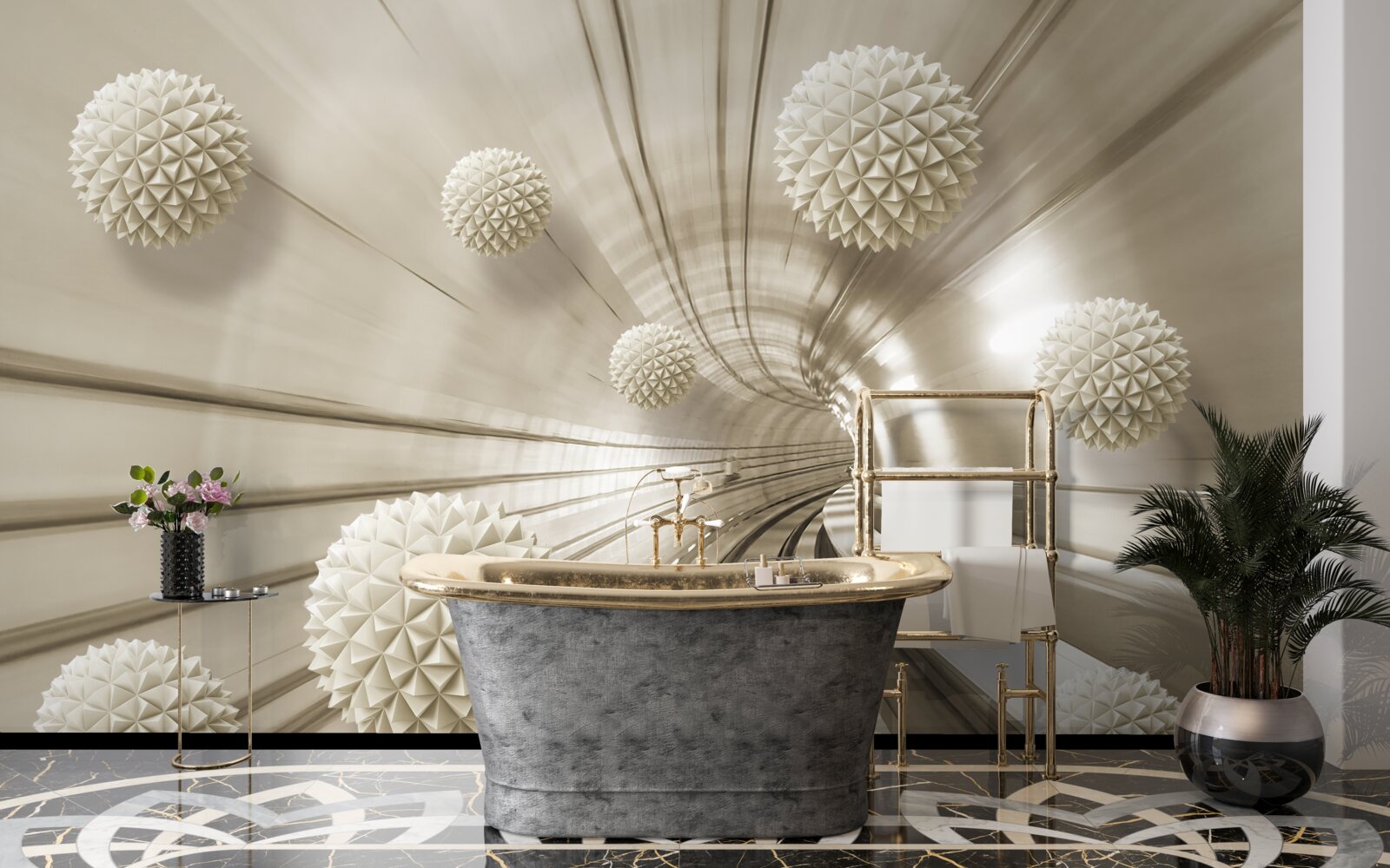 Fototapeta jasnobrązowe kule w przejściu