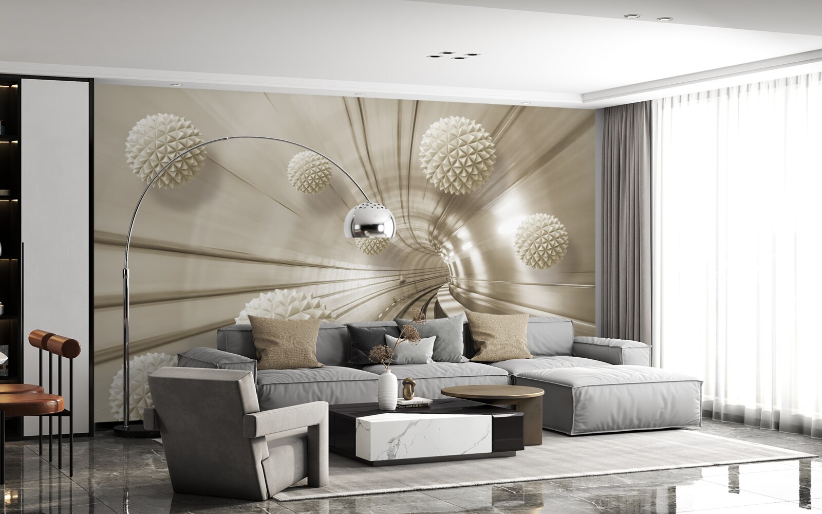 Fototapeta jasnobrązowe kule w przejściu