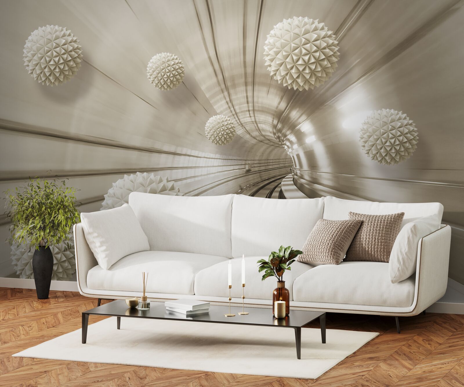 Fototapeta jasnobrązowe kule w przejściu