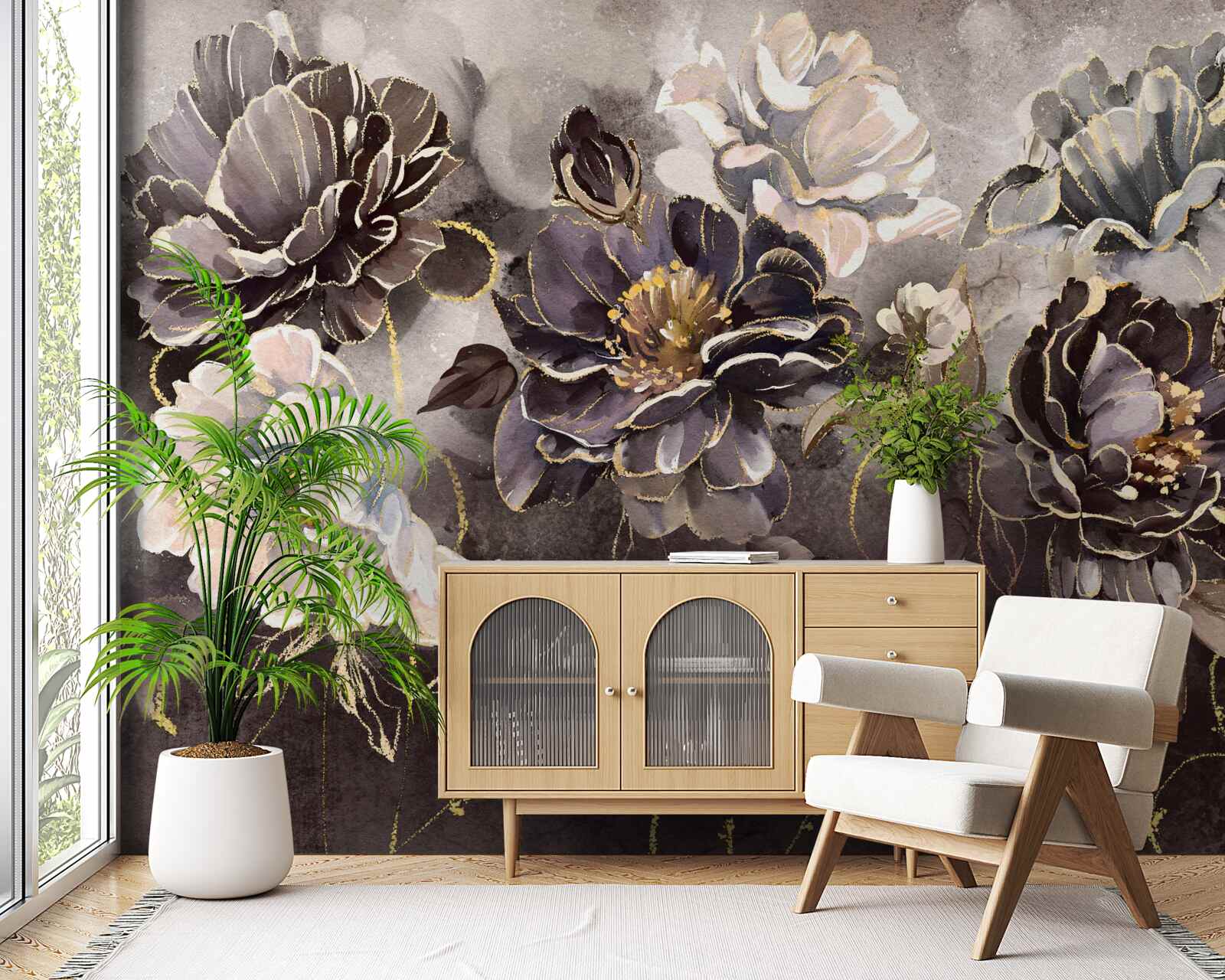 Fototapeta piwonie w czerni i bieli