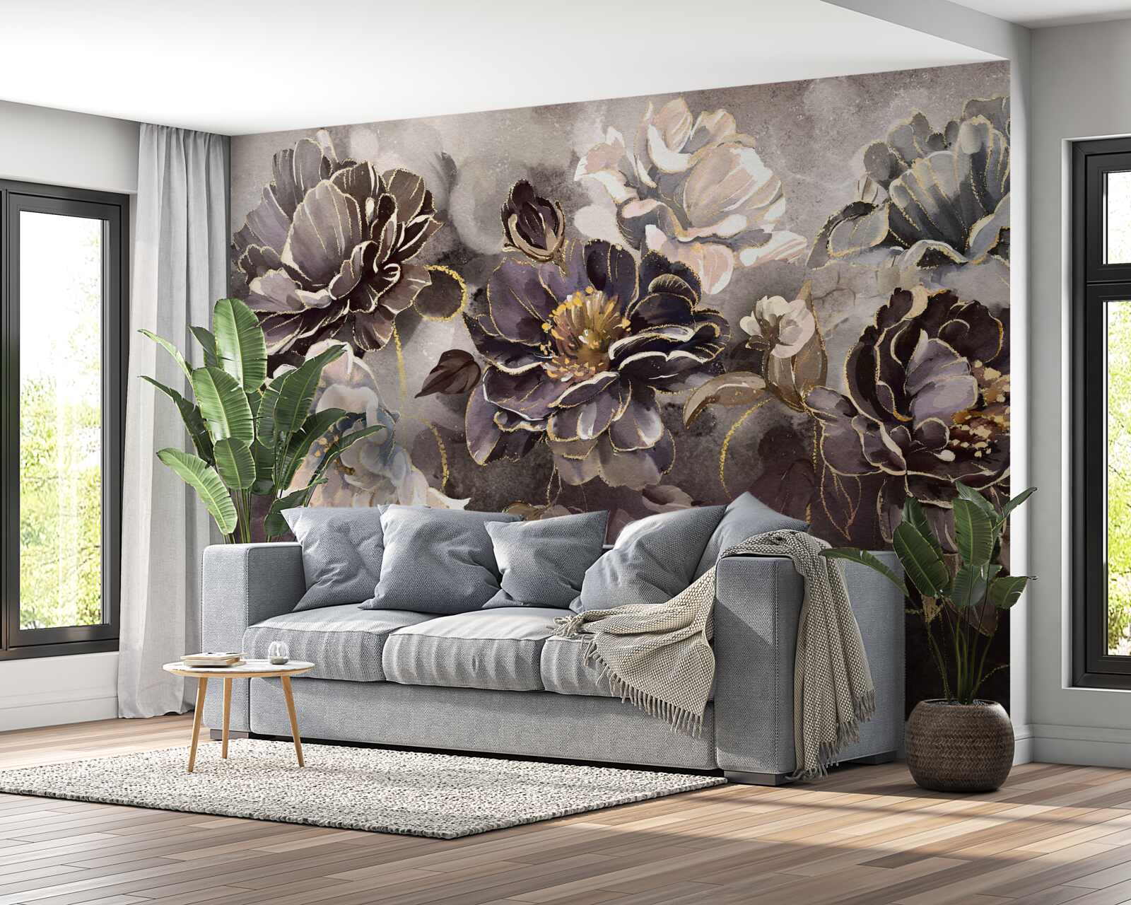 Fototapeta piwonie w czerni i bieli