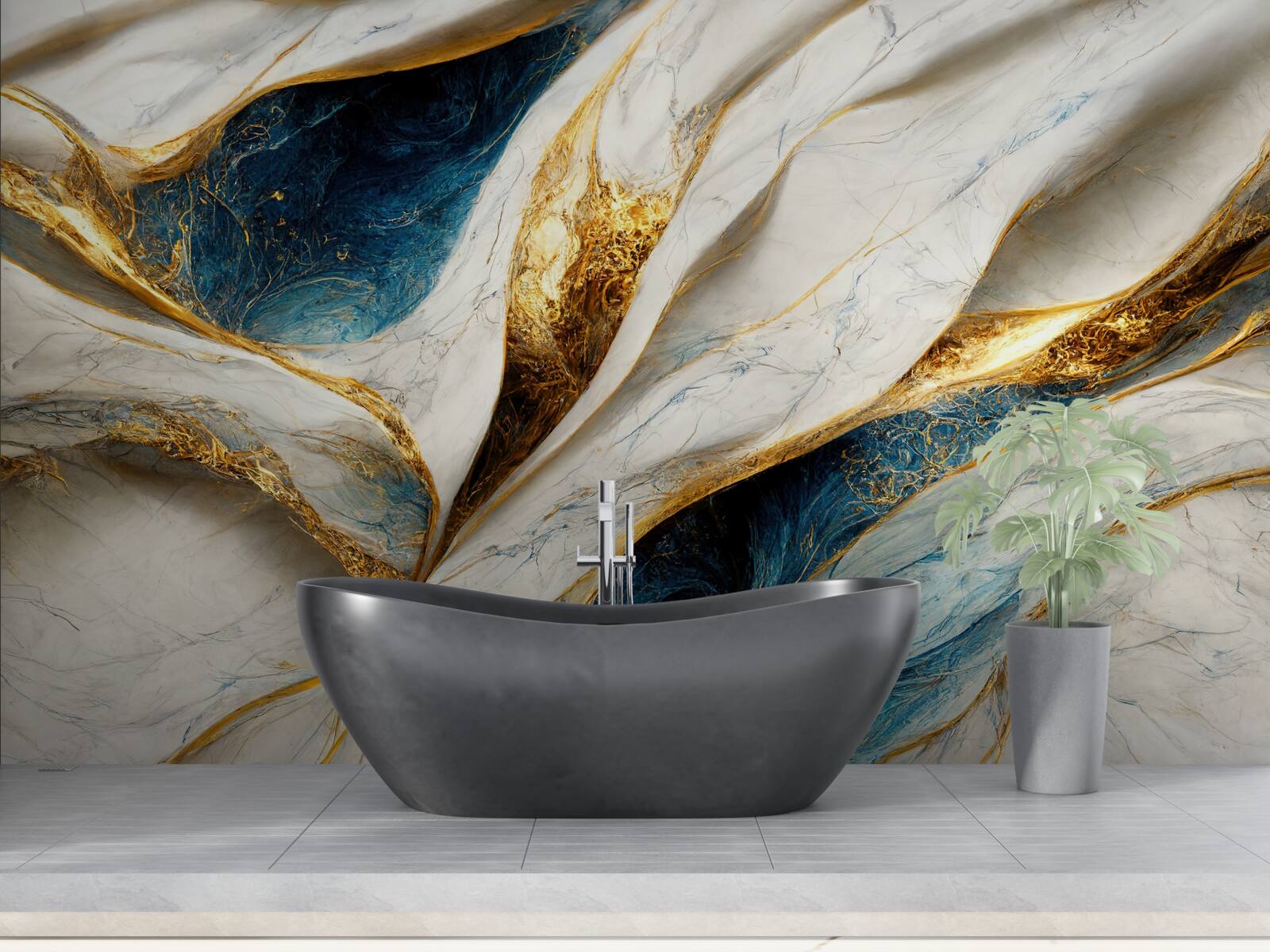 Fototapeta ekskluzywny śnieżnobiały marmur ze złoceniem